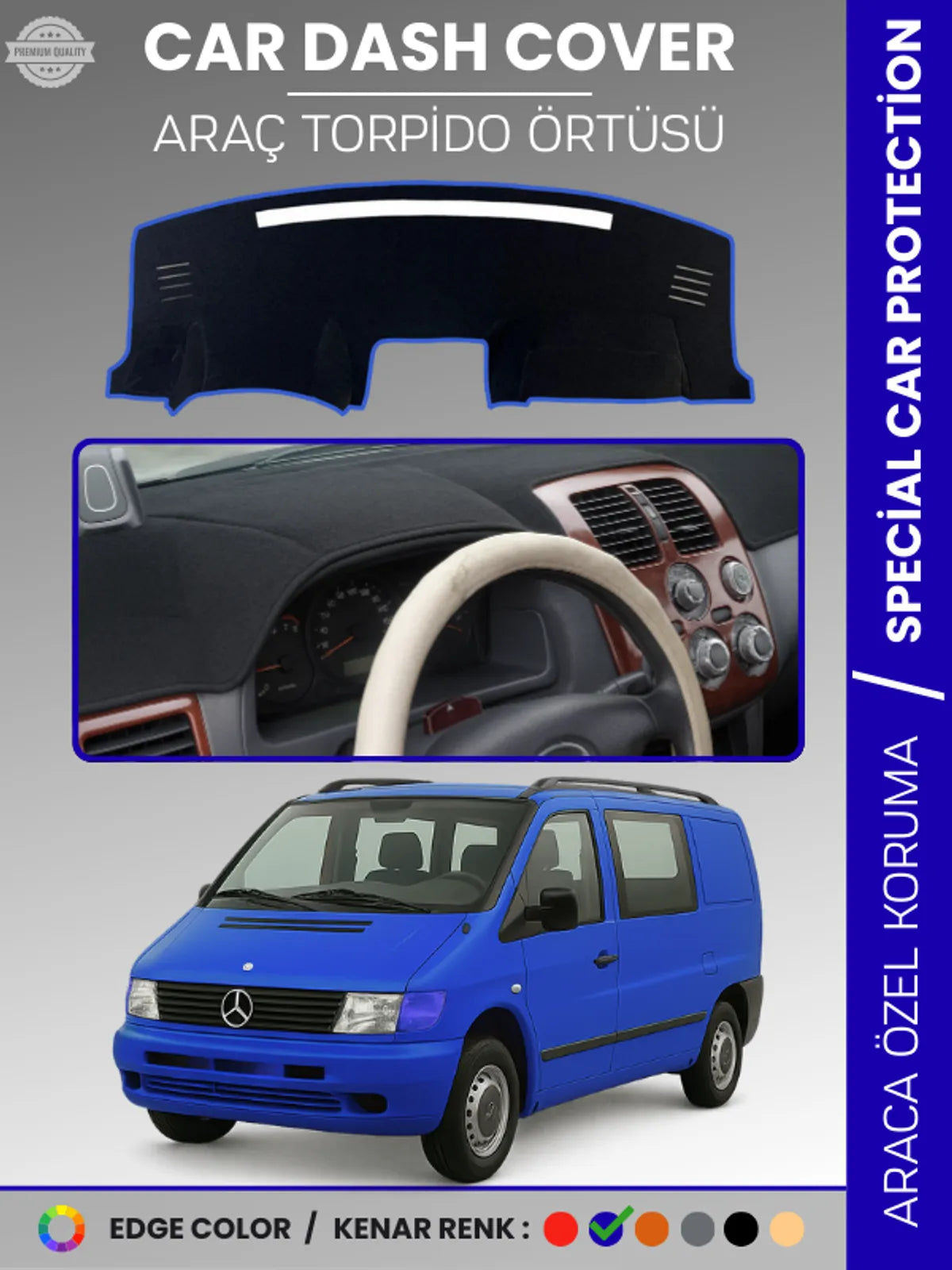 MERCEDES VITO W638 (1996-2003) Uyumlu Torpido Örtüsü Araca Özel Ön Göğüs Koruma