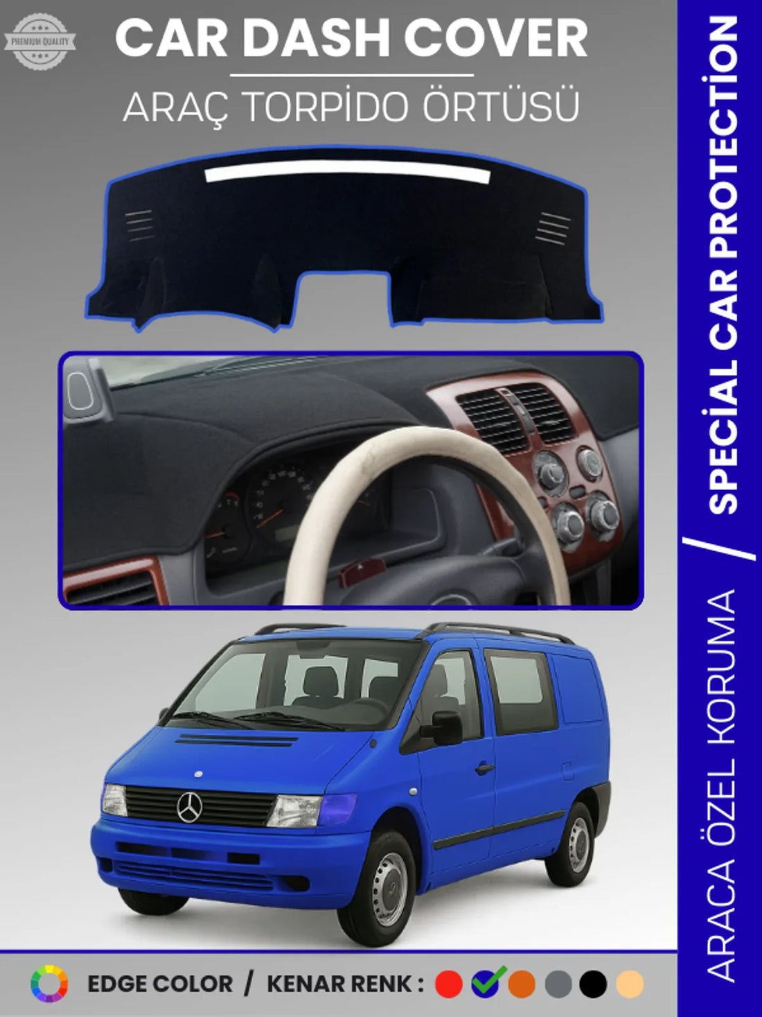 MERCEDES VITO W638 (1996-2003) Uyumlu Torpido Örtüsü Araca Özel Ön Göğüs Koruma