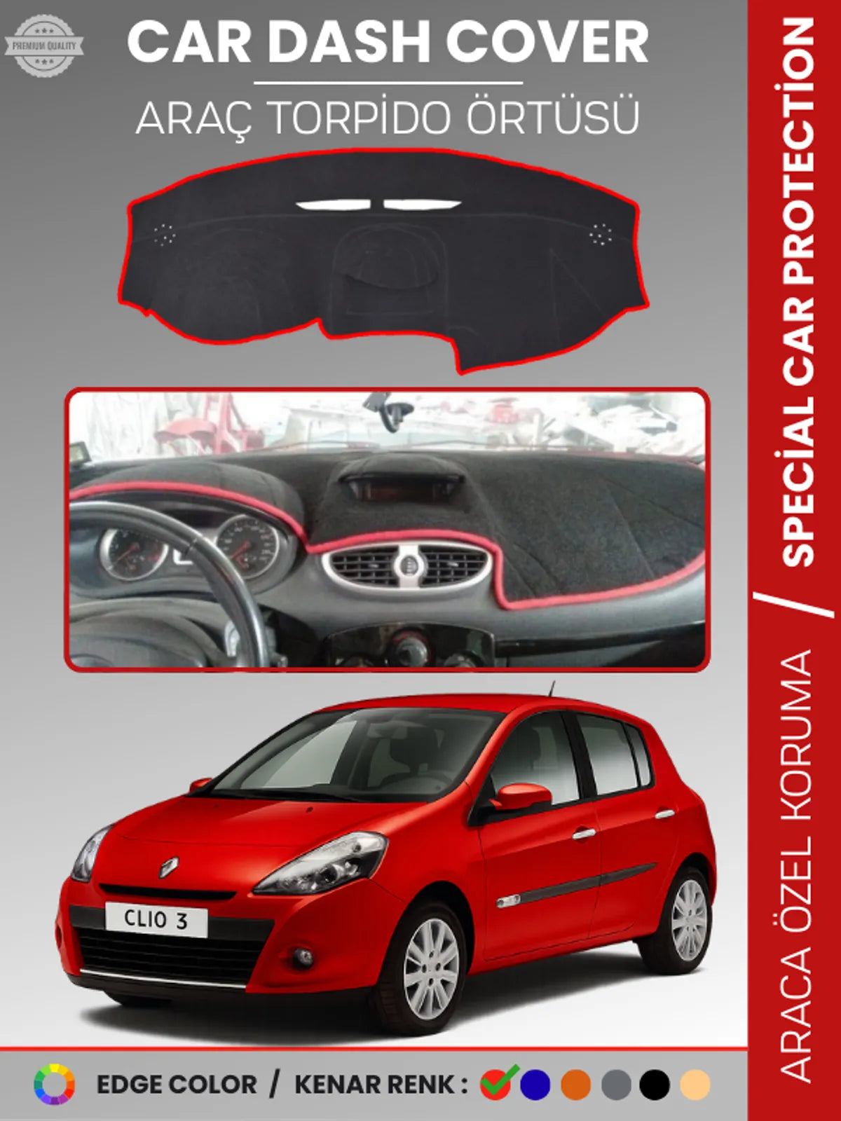 RENAULT CLIO 3 (2009-2014) Uyumlu Torpido Örtüsü Araca Özel Ön Göğüs Koruma