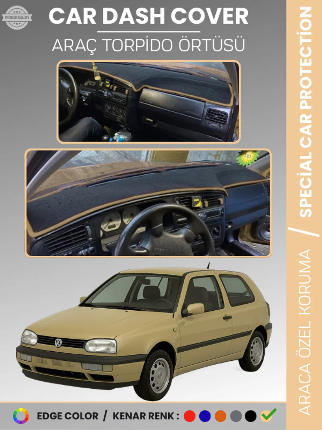VOLKSWAGEN GOLF 3 (1991-1997) Uyumlu Torpido Örtüsü Araca Özel Ön Göğüs Koruma