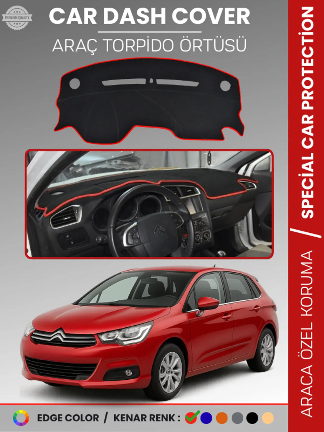 CITROEN C4 (2005-2020) Uyumlu Torpido Örtüsü Araca Özel Ön Göğüs Koruma