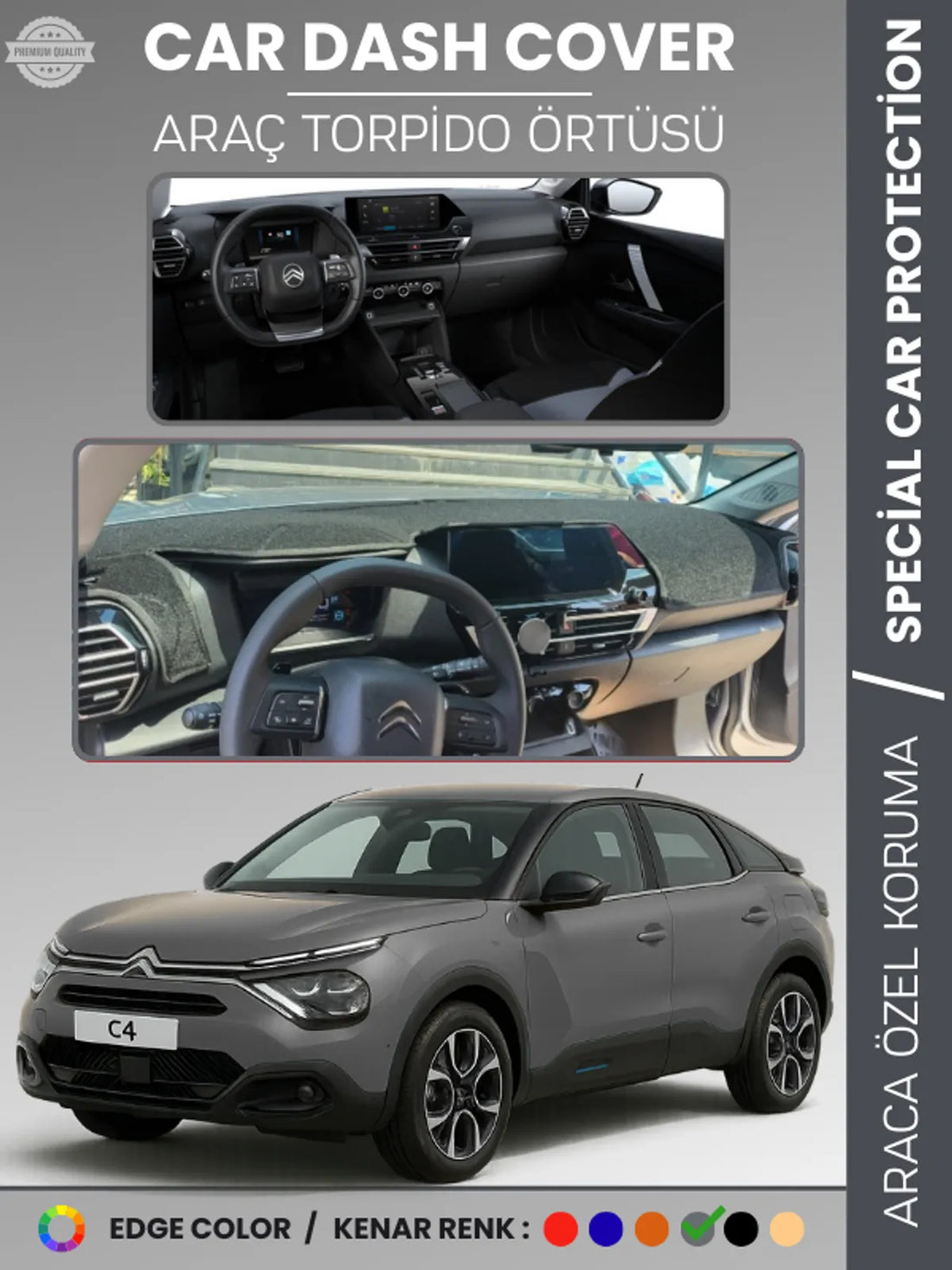 CITROEN C4 (2020-2025) Uyumlu Torpido Örtüsü Araca Özel Ön Göğüs Koruma