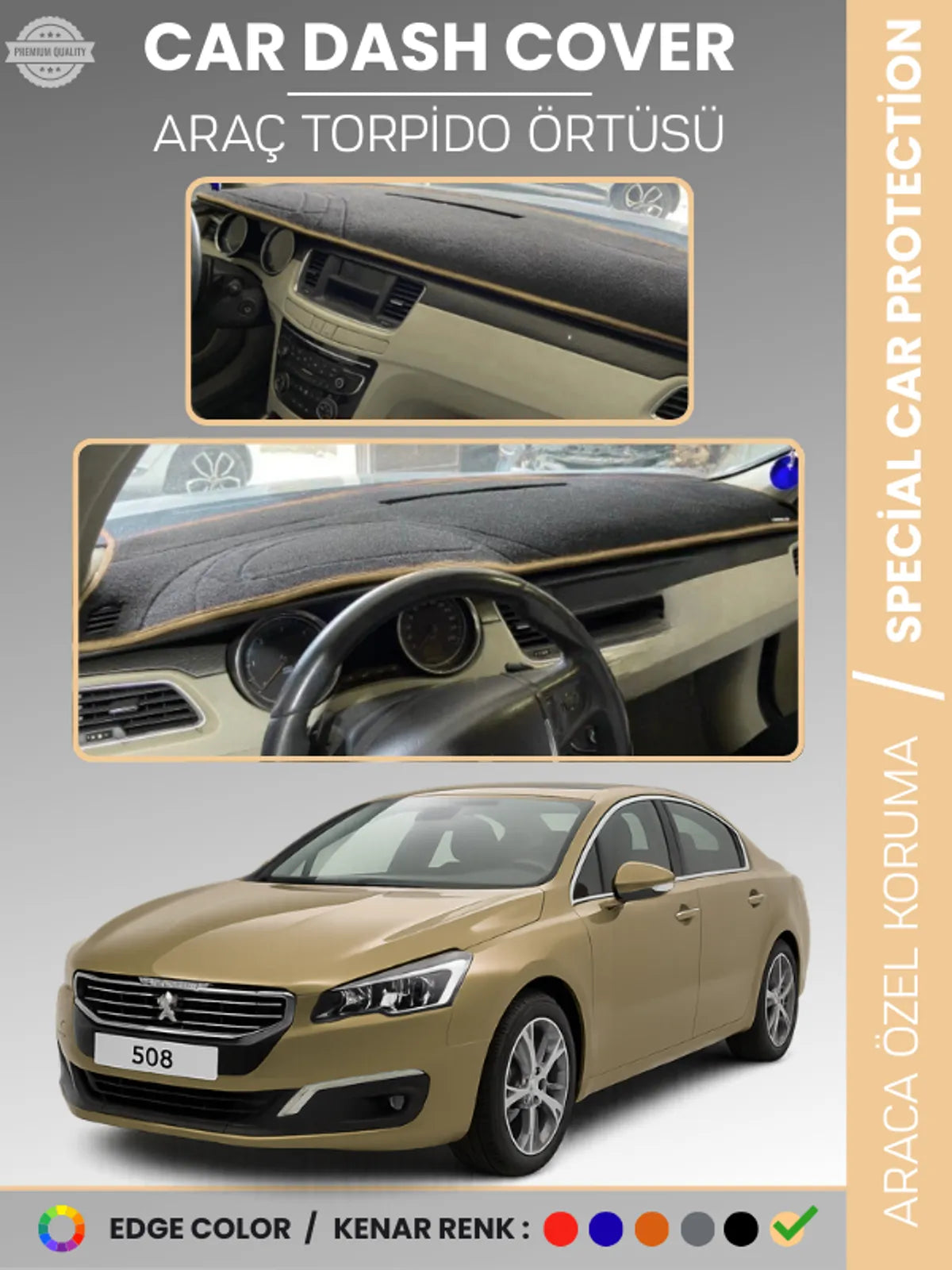 PEUGEOT 508 (2011-2018) Uyumlu Torpido Örtüsü Araca Özel Ön Göğüs Koruma