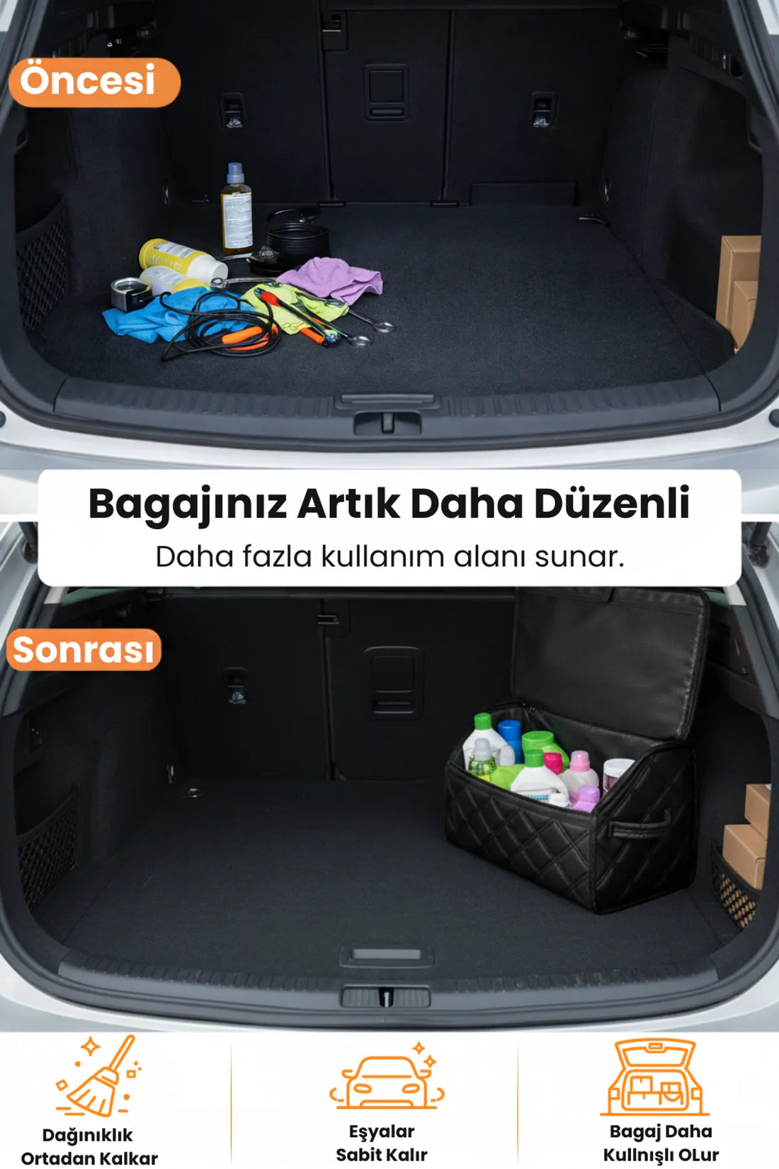 Oto Bagaj Çantası Çift Kat Deri Su Geçirmez Kaymaz Katlanır Araç Düzenleyici