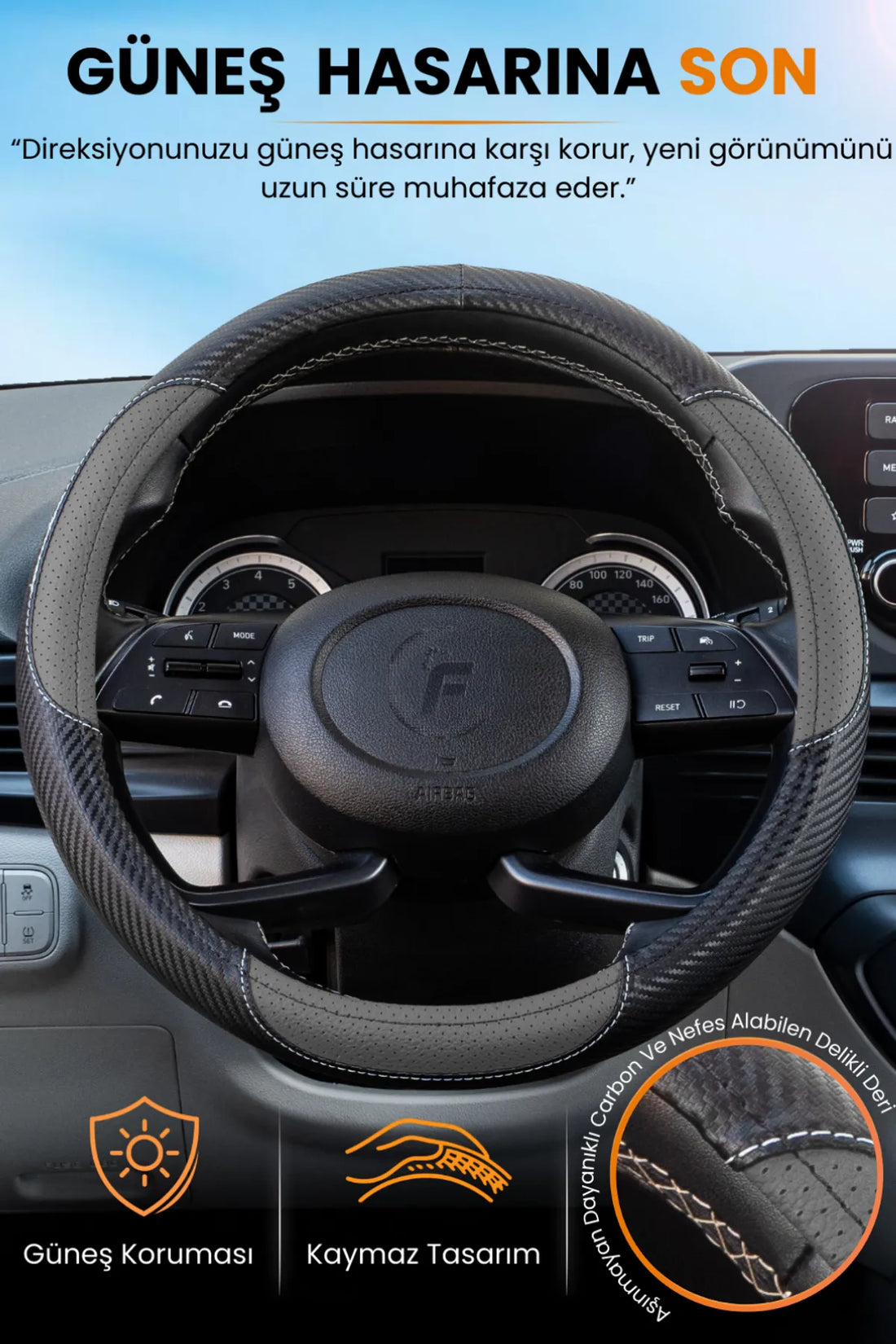 Carbon Detaylı Direksiyon Kılıfı Universal Geçmeli Premium Deri