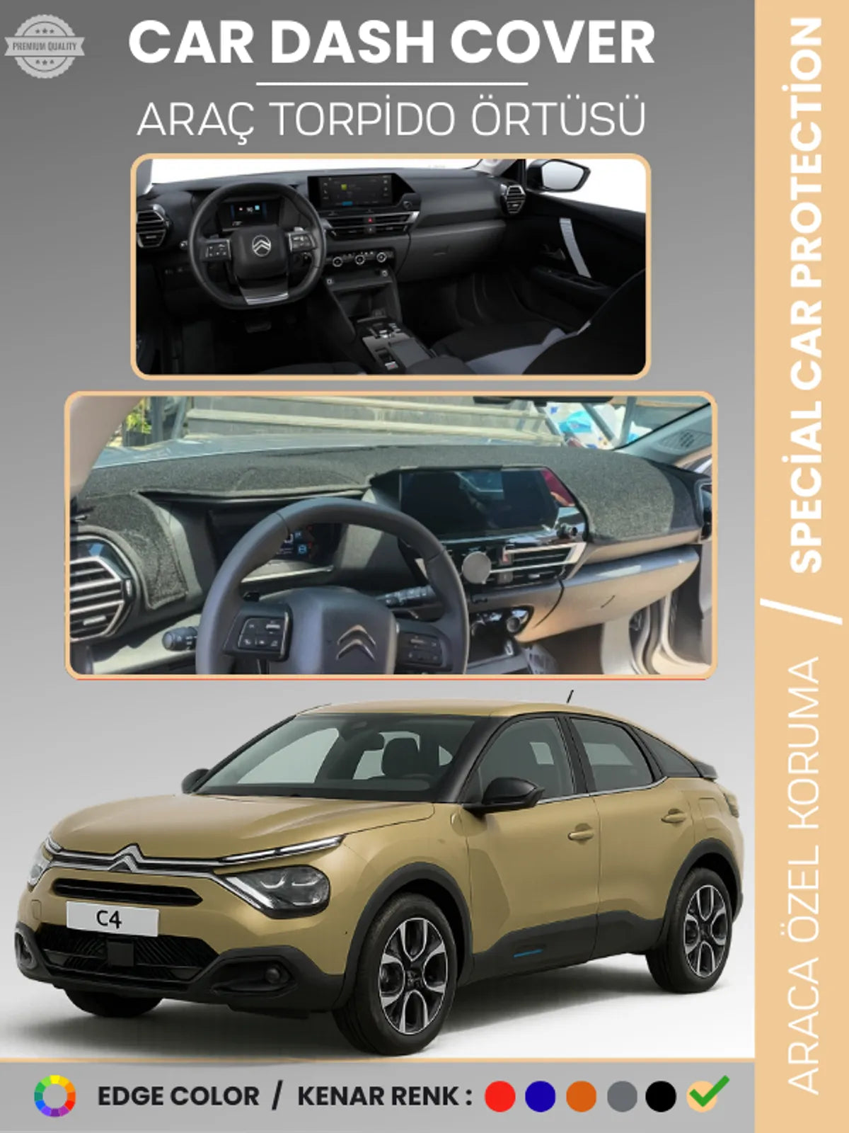 CITROEN C4 (2020-2025) Uyumlu Torpido Örtüsü Araca Özel Ön Göğüs Koruma