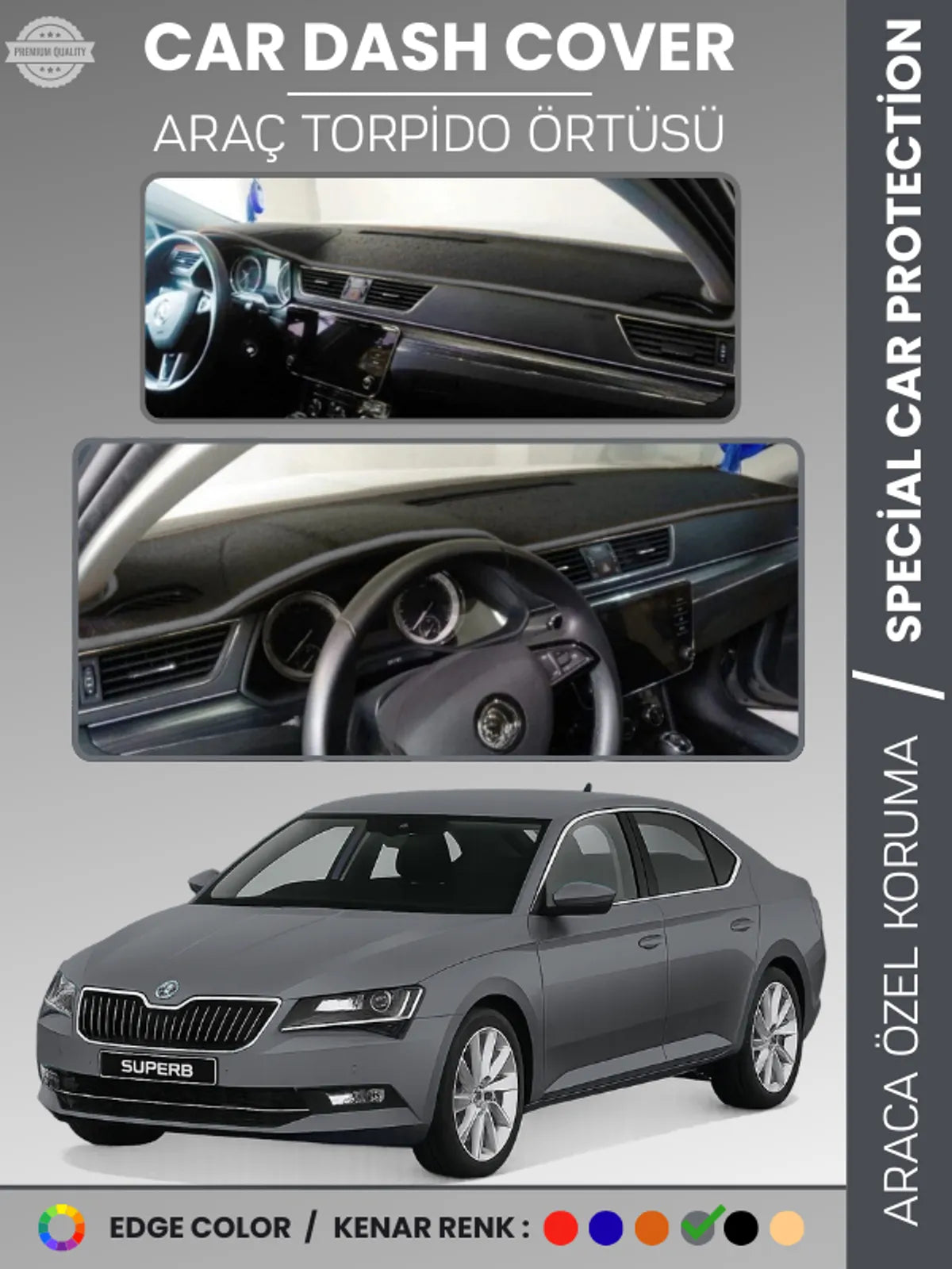 SKODA SUPER B (2015-2020) Uyumlu Torpido Örtüsü Araca Özel Ön Göğüs Koruma