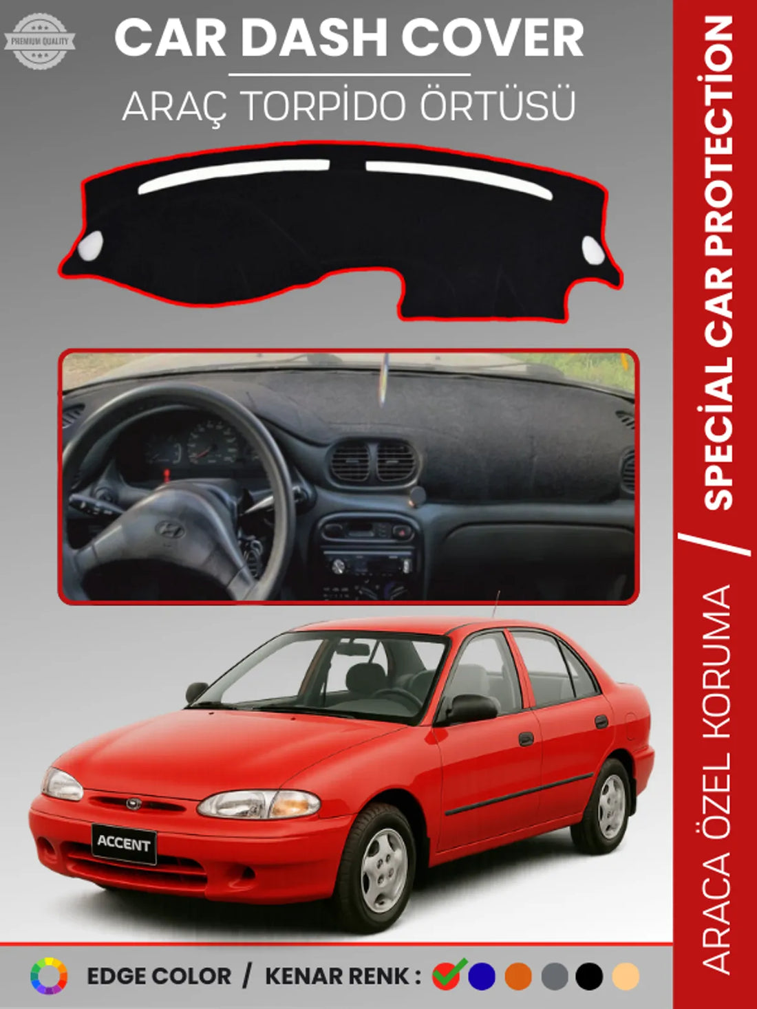 HYUNDAİ ACCENT YUMURTA KASA (1993-1999) Uyumlu Torpido Örtüsü Araca Özel Ön Göğüs Koruma