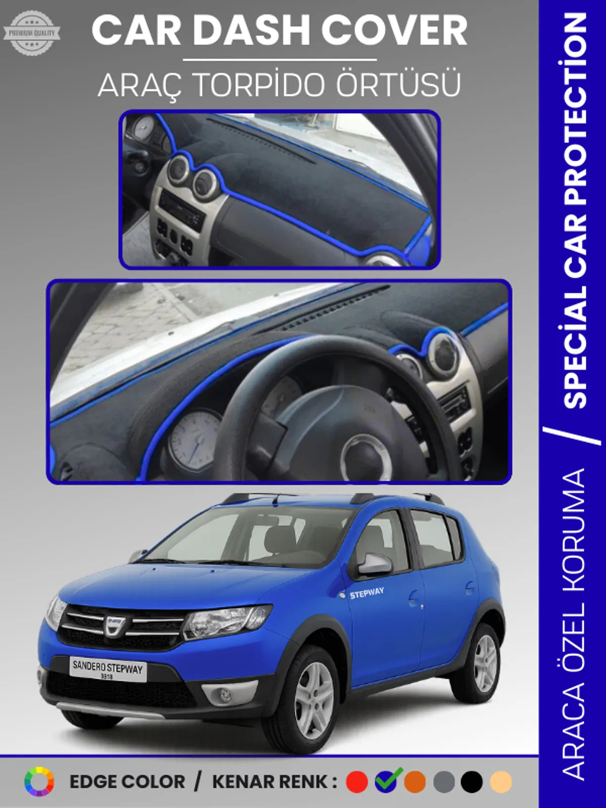 DACIA SANDERO STEPWAY (2010-2015) Uyumlu Torpido Örtüsü Araca Özel Ön Göğüs Koruma