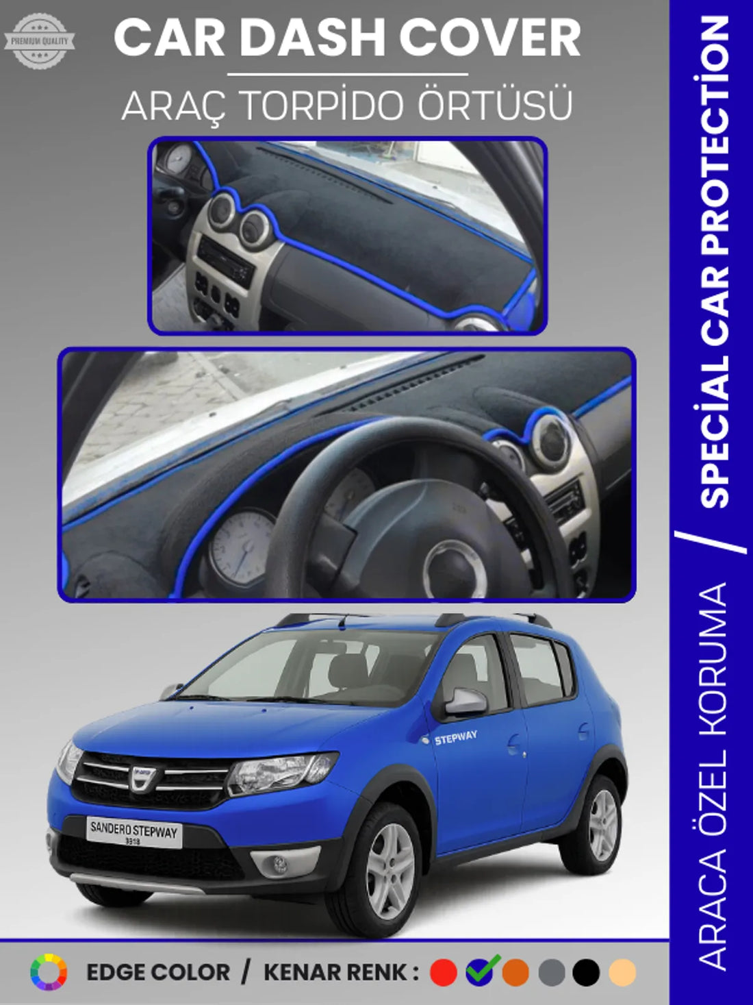 DACIA SANDERO STEPWAY (2010-2015) Uyumlu Torpido Örtüsü Araca Özel Ön Göğüs Koruma