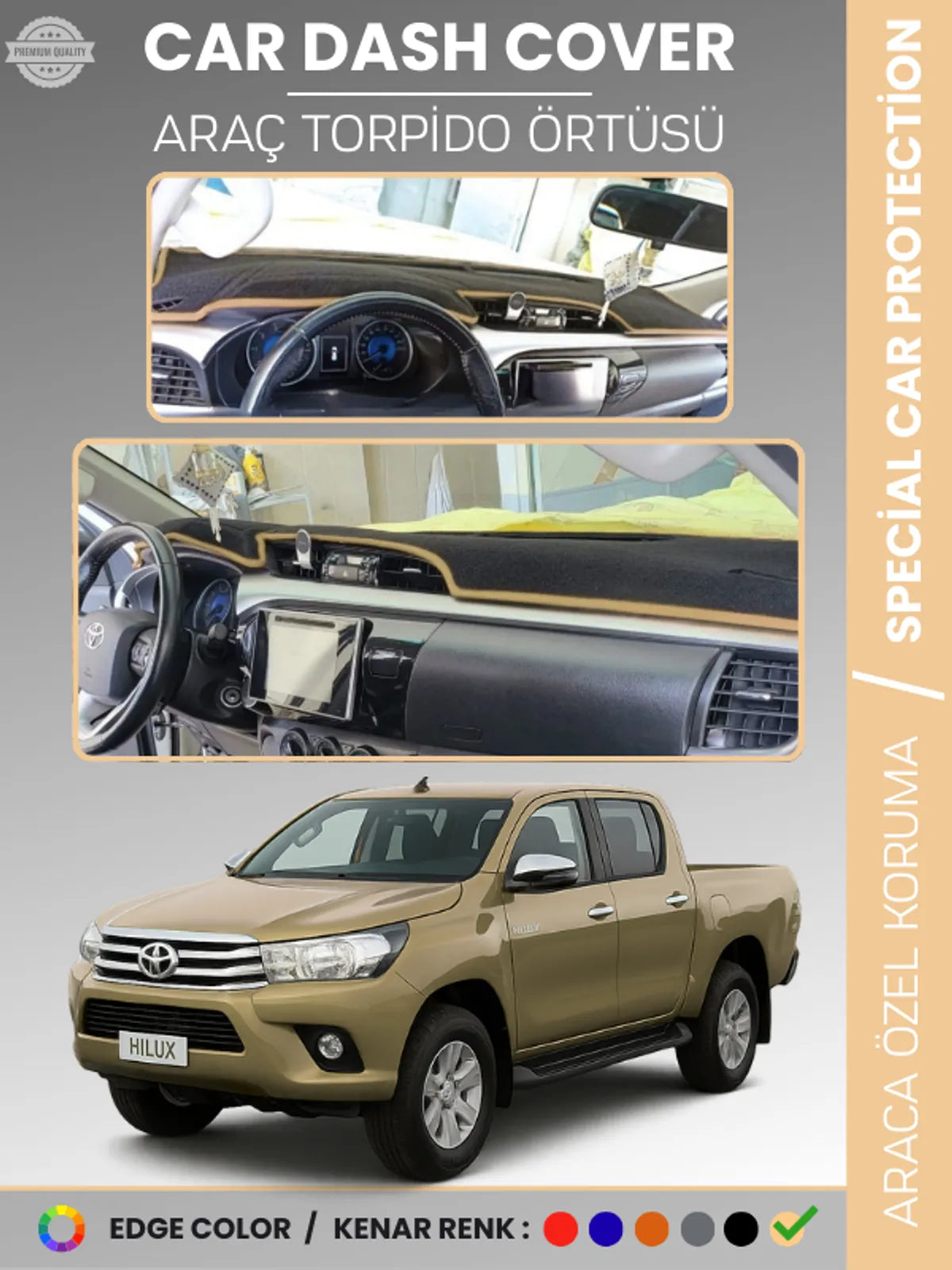 TOYOTA HILUX REVO (2015-2020) Uyumlu Torpido Örtüsü Araca Özel Ön Göğüs Koruma