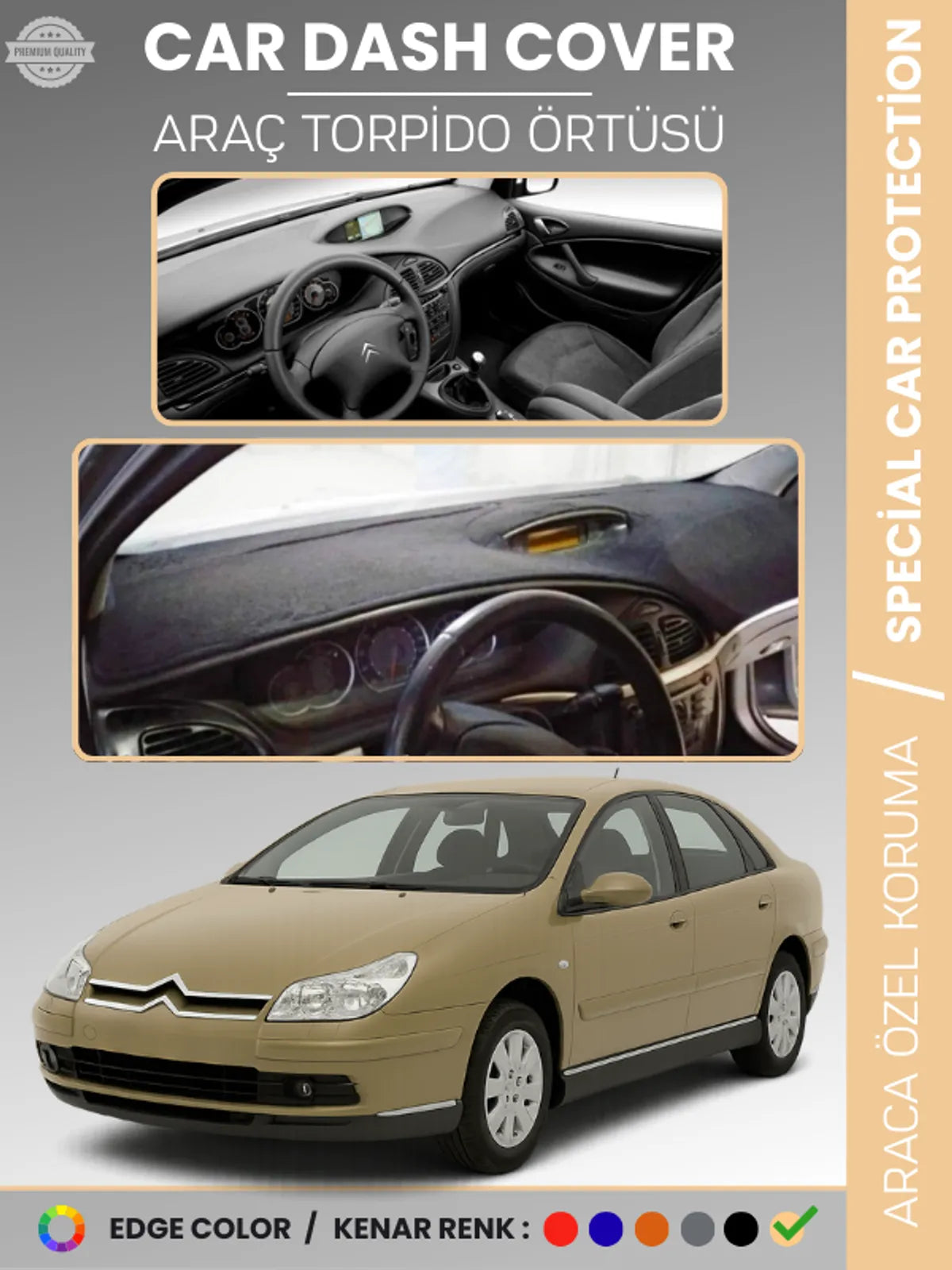 CITROEN C5 (2004-2008) Uyumlu Torpido Örtüsü Araca Özel Ön Göğüs Koruma