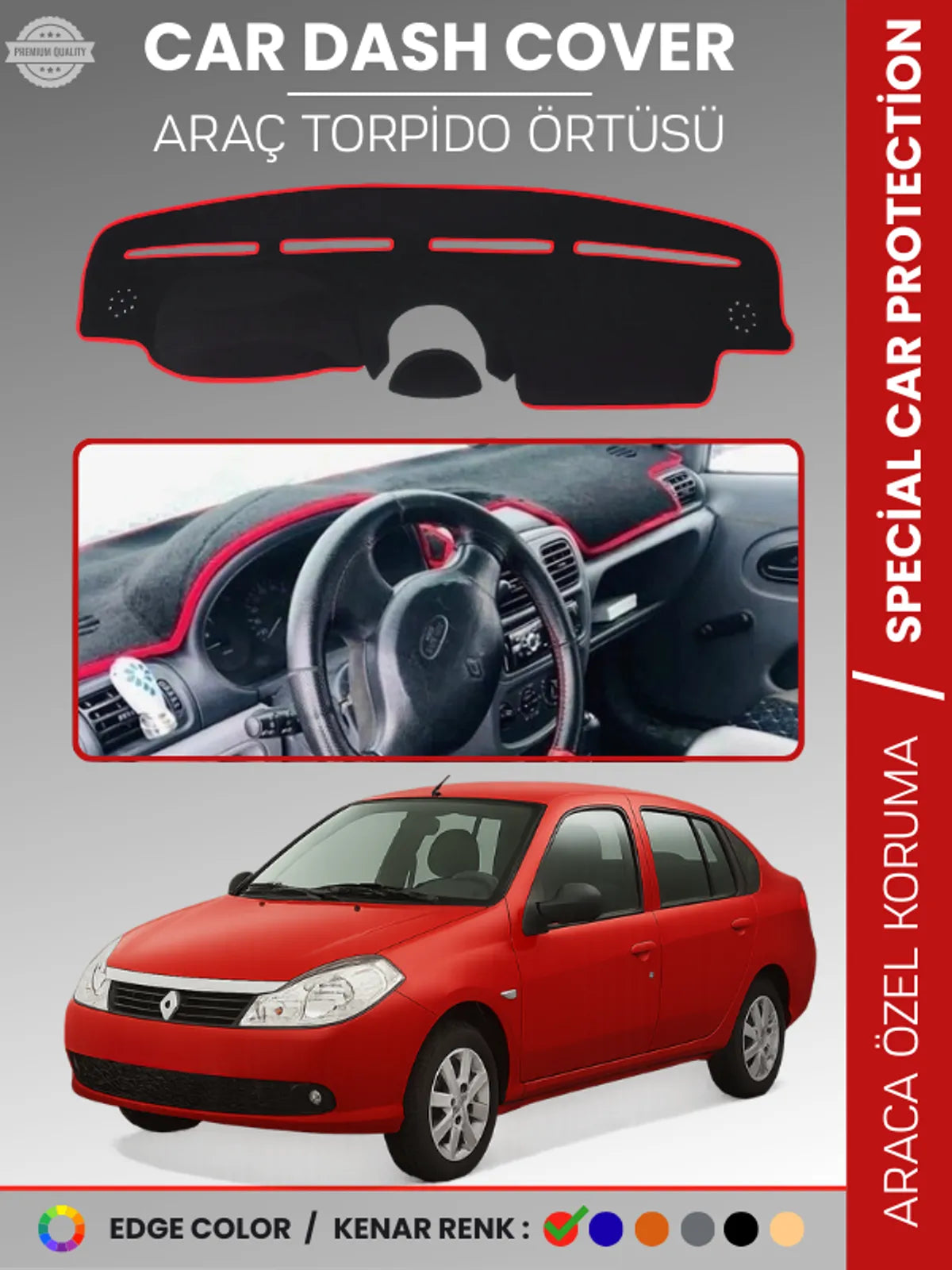RENAULT SYMBOL 2 AIRBAGLI (2008-2013) Uyumlu Torpido Örtüsü Araca Özel Ön Göğüs Koruma