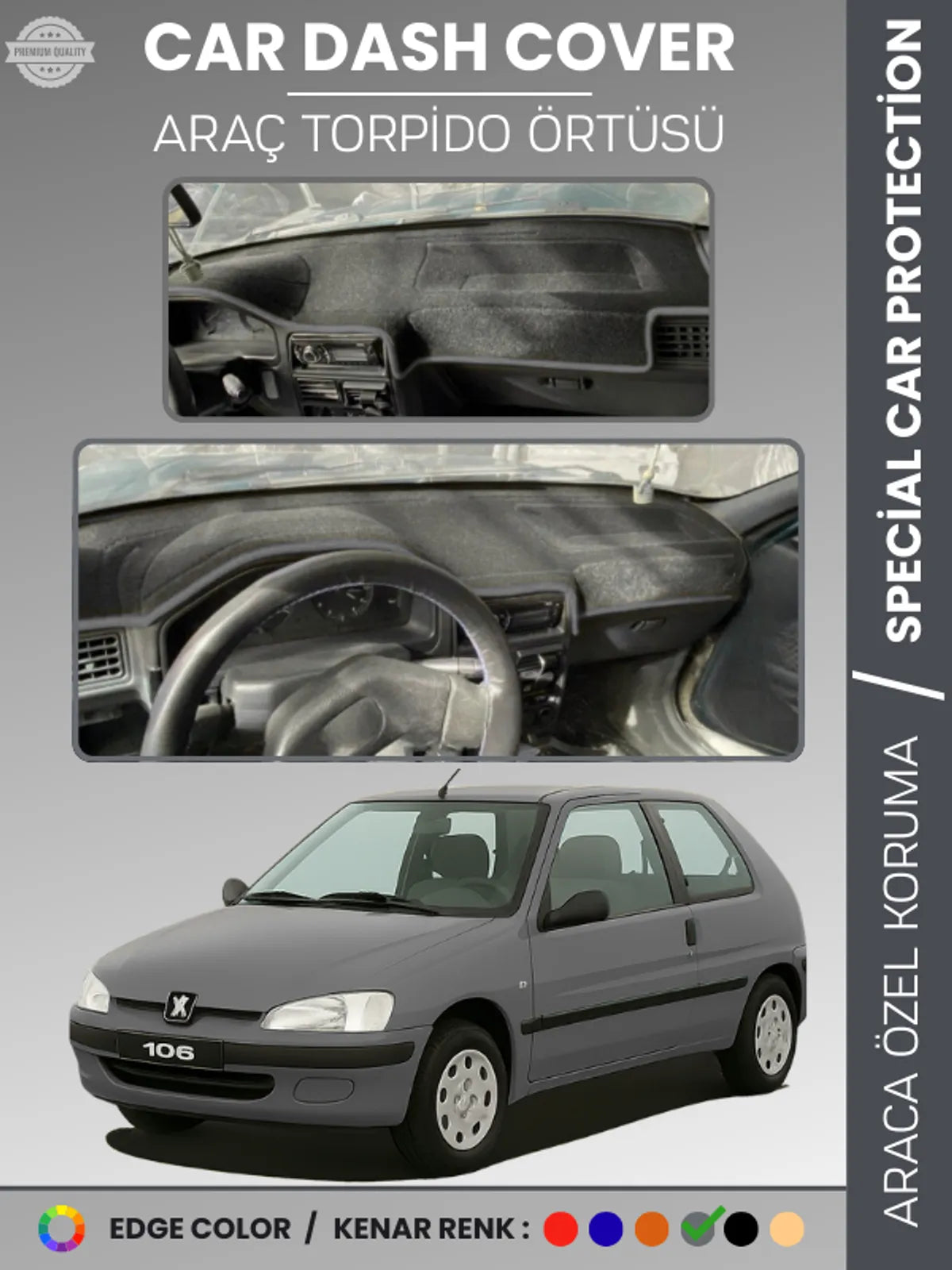 PEUGEOT 106 (1991-2003) Uyumlu Torpido Örtüsü Araca Özel Ön Göğüs Koruma