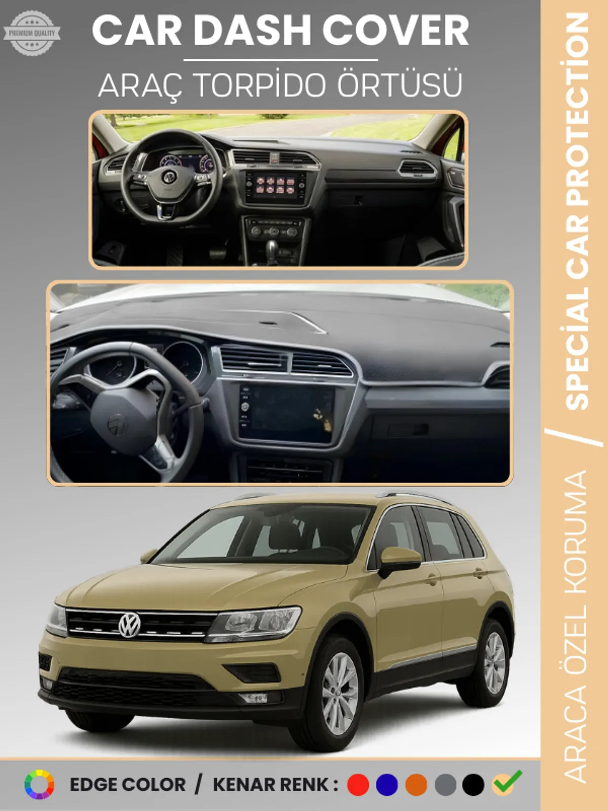 VOLKSWAGEN TIGUAN (2016-2023) Uyumlu Torpido Örtüsü Araca Özel Ön Göğüs Koruma