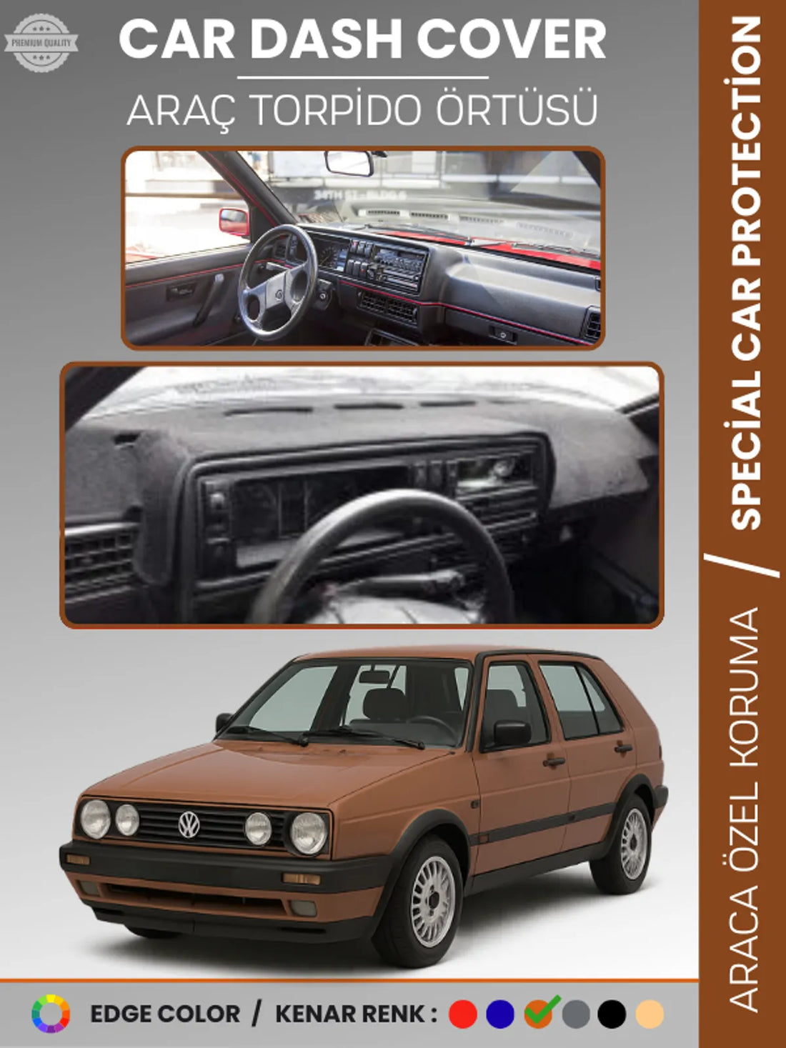VOLKSWAGEN GOLF 2 MK2 (1983-1992) Uyumlu Torpido Örtüsü Araca Özel Ön Göğüs Koruma