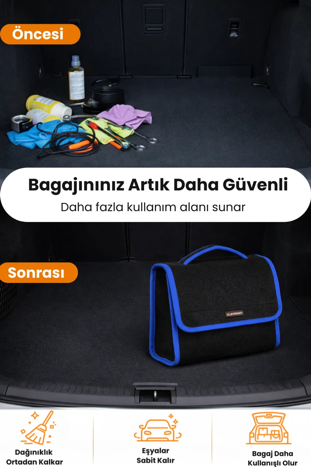 Oto Bagaj Çantası M Boy Kaymaz Cırt Bantlı Velur Kompakt Düzenleyici