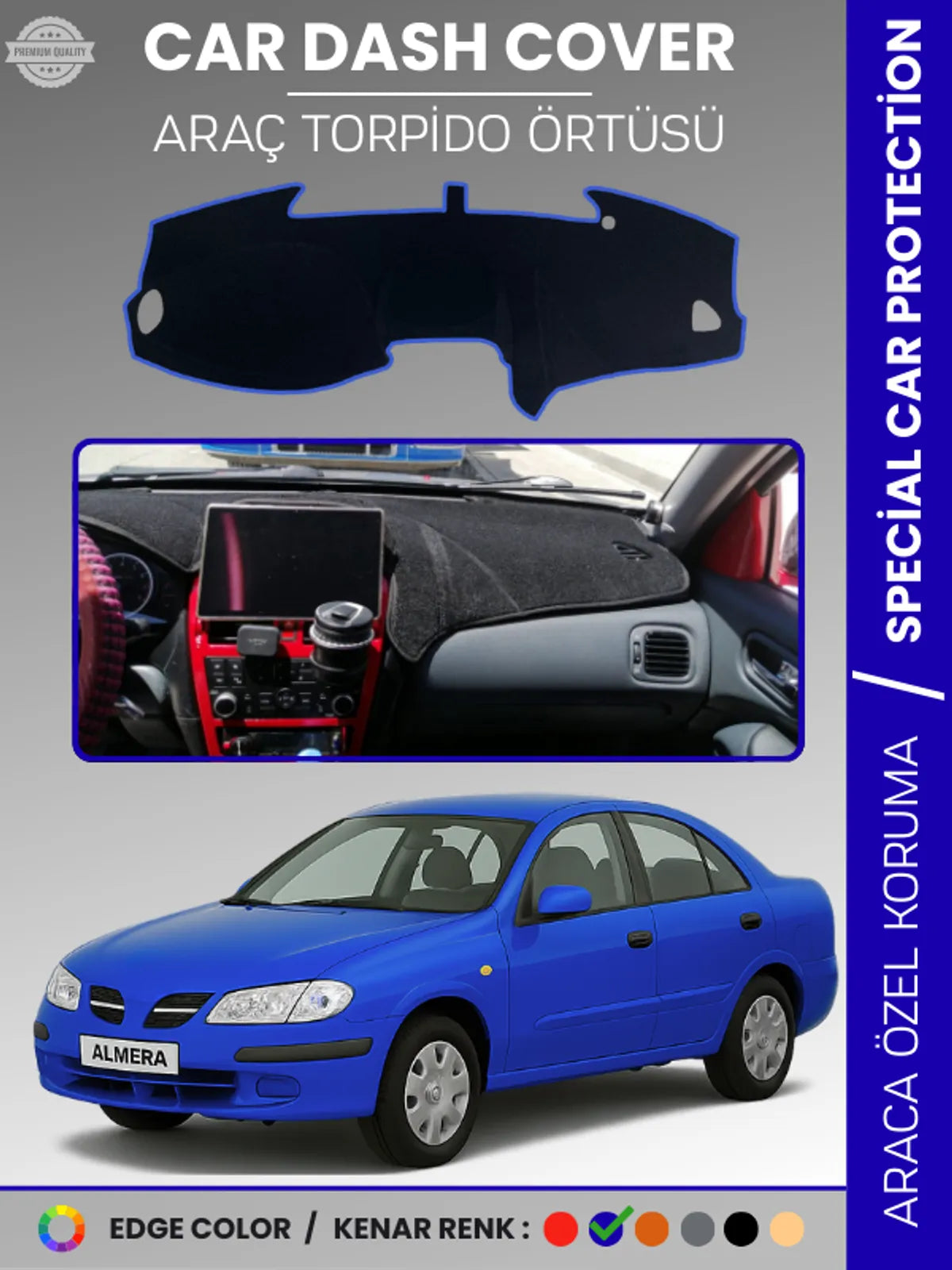 NİSSAN ALMERA EKRANLI (2000-2006) Uyumlu Torpido Örtüsü Araca Özel Ön Göğüs Koruma