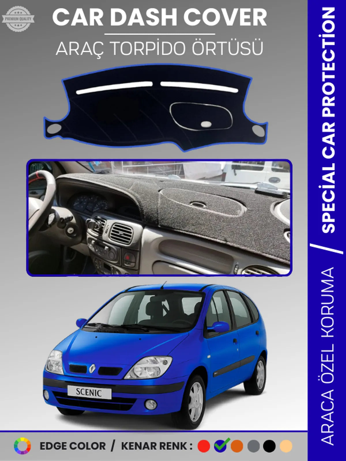RENAULT SCENIC 1 (1999-2003) Uyumlu Torpido Örtüsü Araca Özel Ön Göğüs Koruma