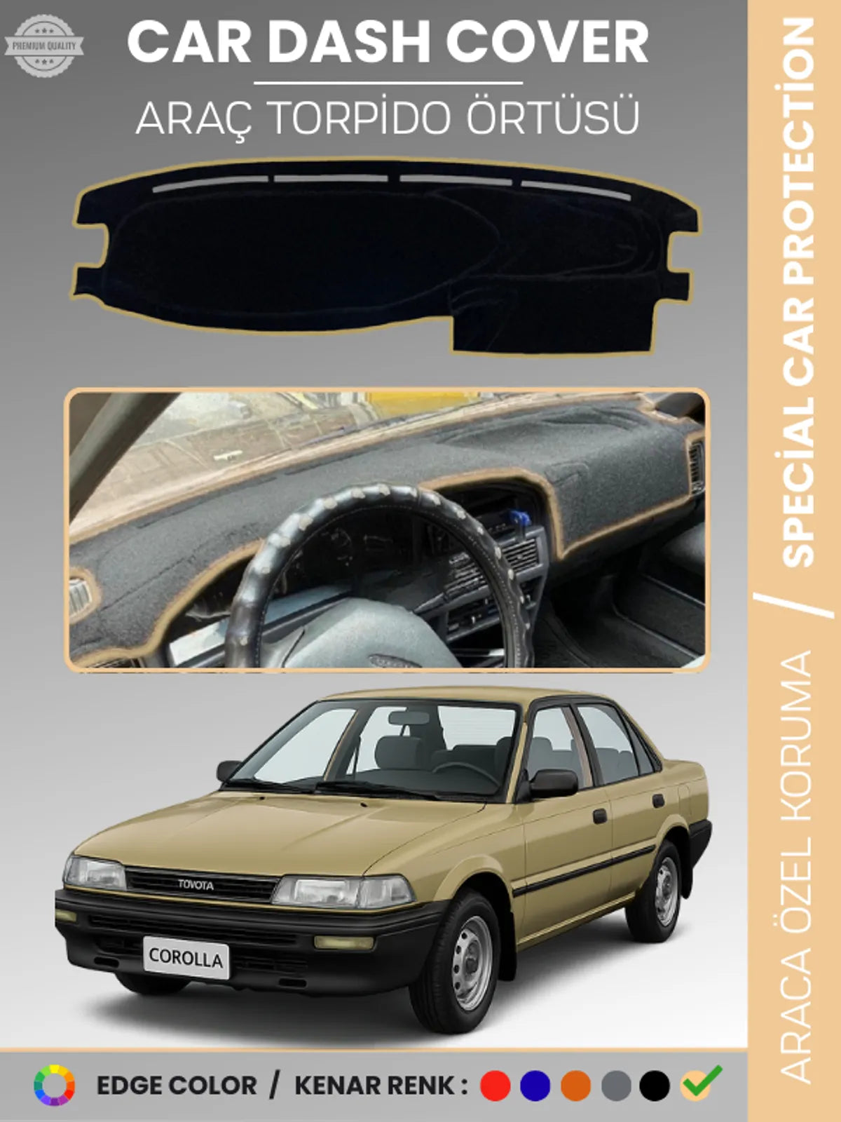 TOYOTA COROLLA (1988-1991) Uyumlu Torpido Örtüsü Araca Özel Ön Göğüs Koruma