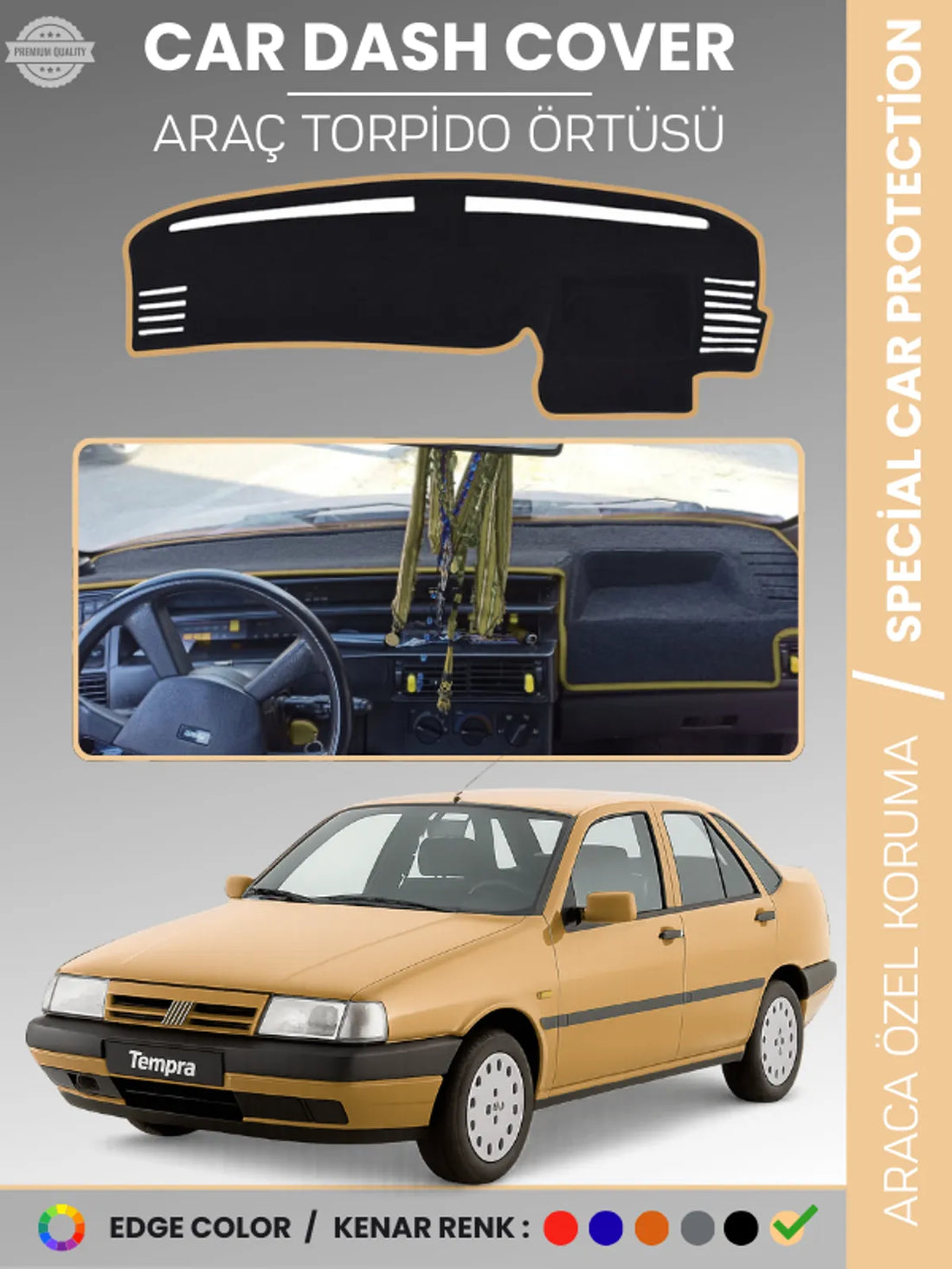 FIAT TEMPRA (1992-1997) Uyumlu Torpido Örtüsü Araca Özel Ön Göğüs Koruma