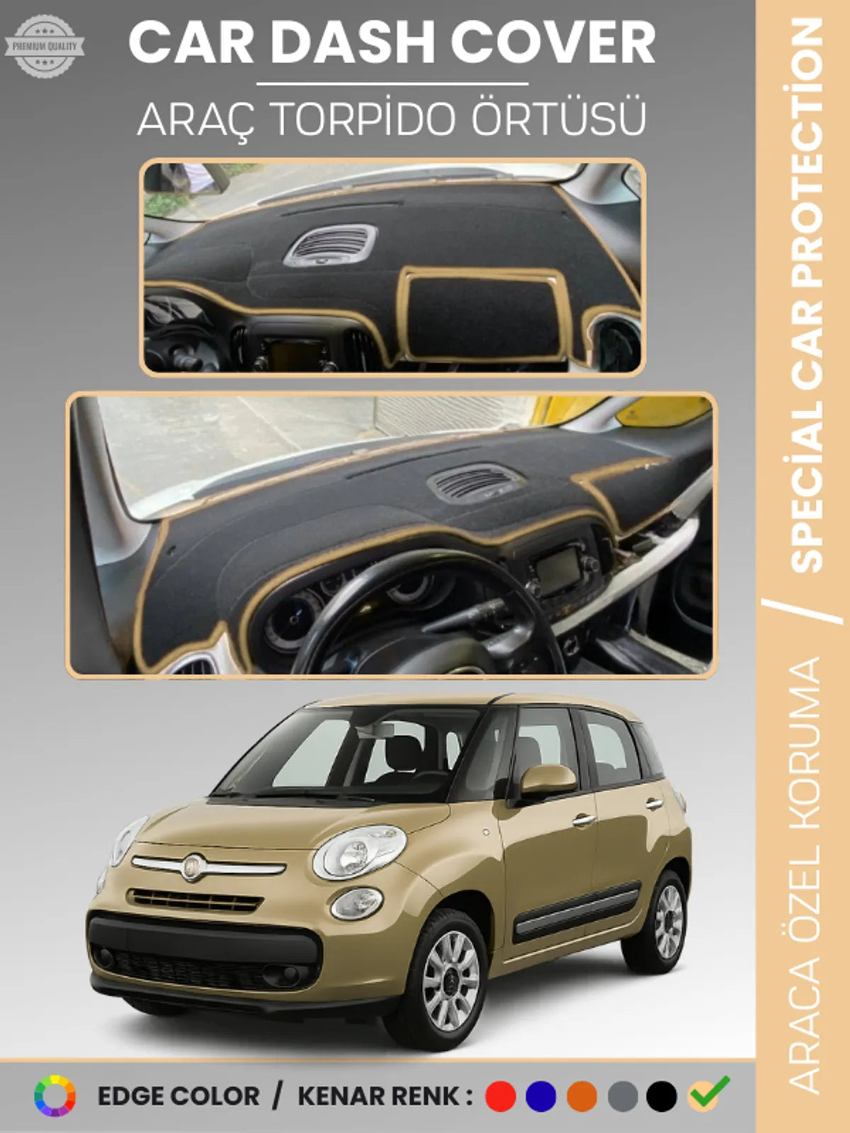 FIAT 500L (2013-2017) Uyumlu Torpido Örtüsü Araca Özel Ön Göğüs Koruma