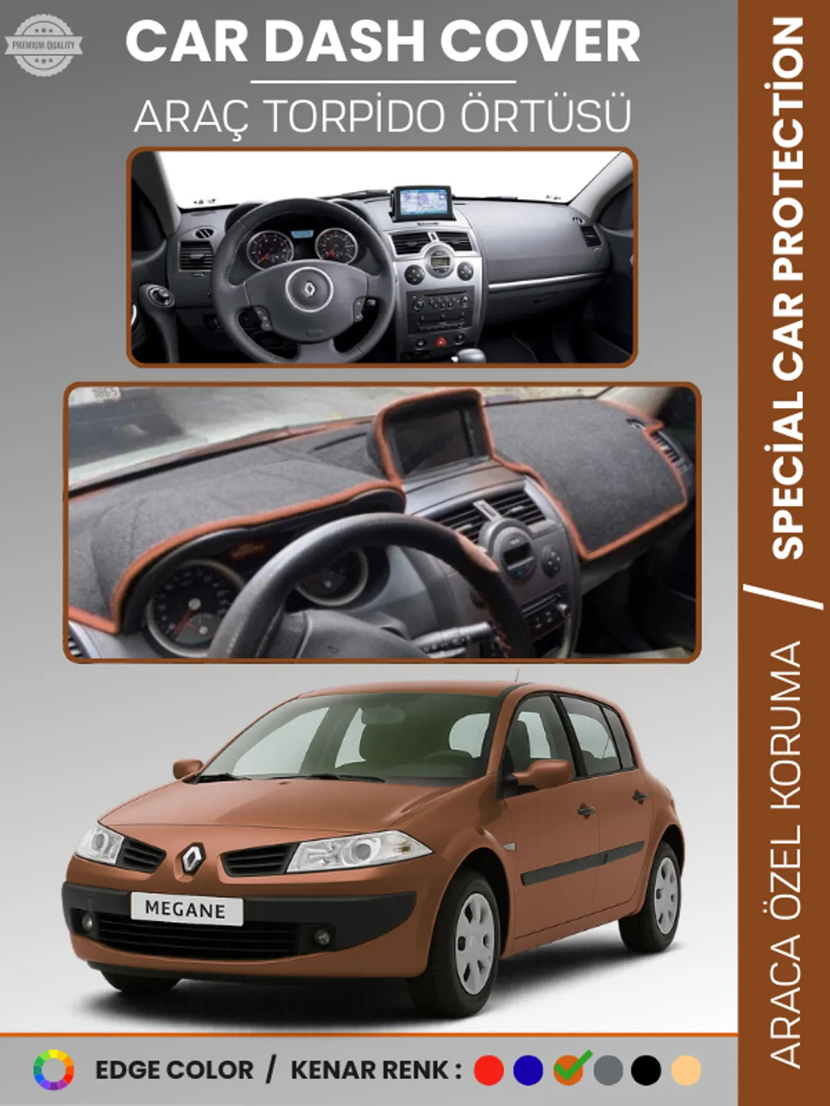 RENAULT MEGANE 2 NAVİGASYONLU BÜYÜK EKRAN (2003-2009) Uyumlu Torpido Örtüsü Araca Özel Ön Göğüs Koruma