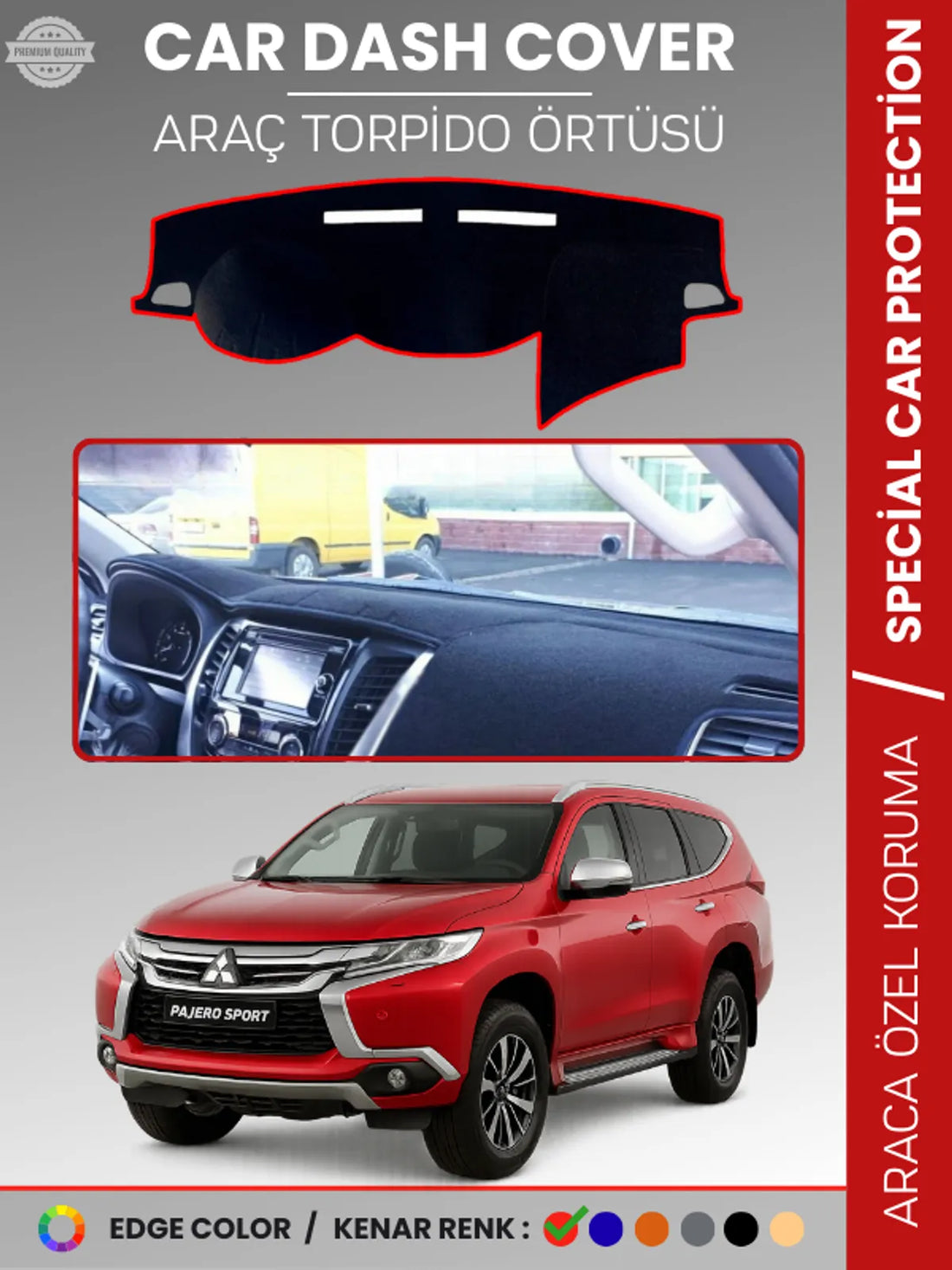 MITSUBISHI PAJERO SPORT (2015-2019) Uyumlu Torpido Örtüsü Araca Özel Ön Göğüs Koruma