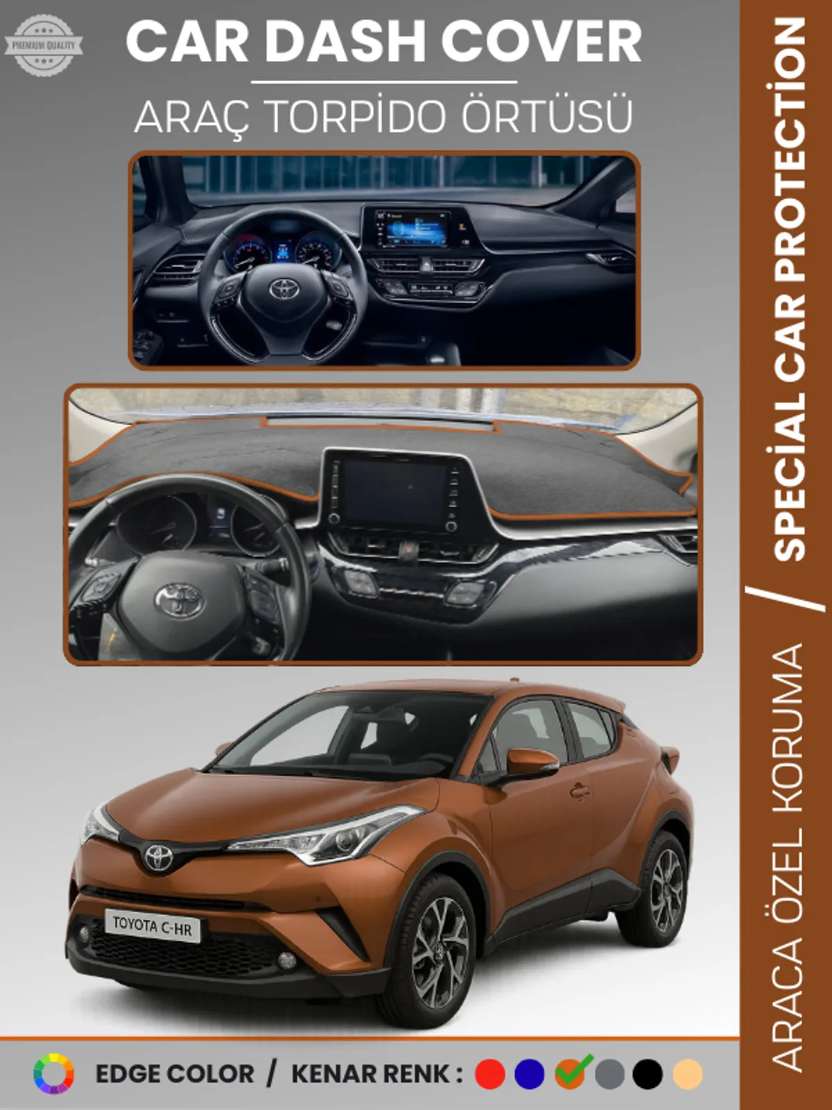 TOYOTA C-HR (2016-2022) Uyumlu Torpido Örtüsü Araca Özel Ön Göğüs Koruma