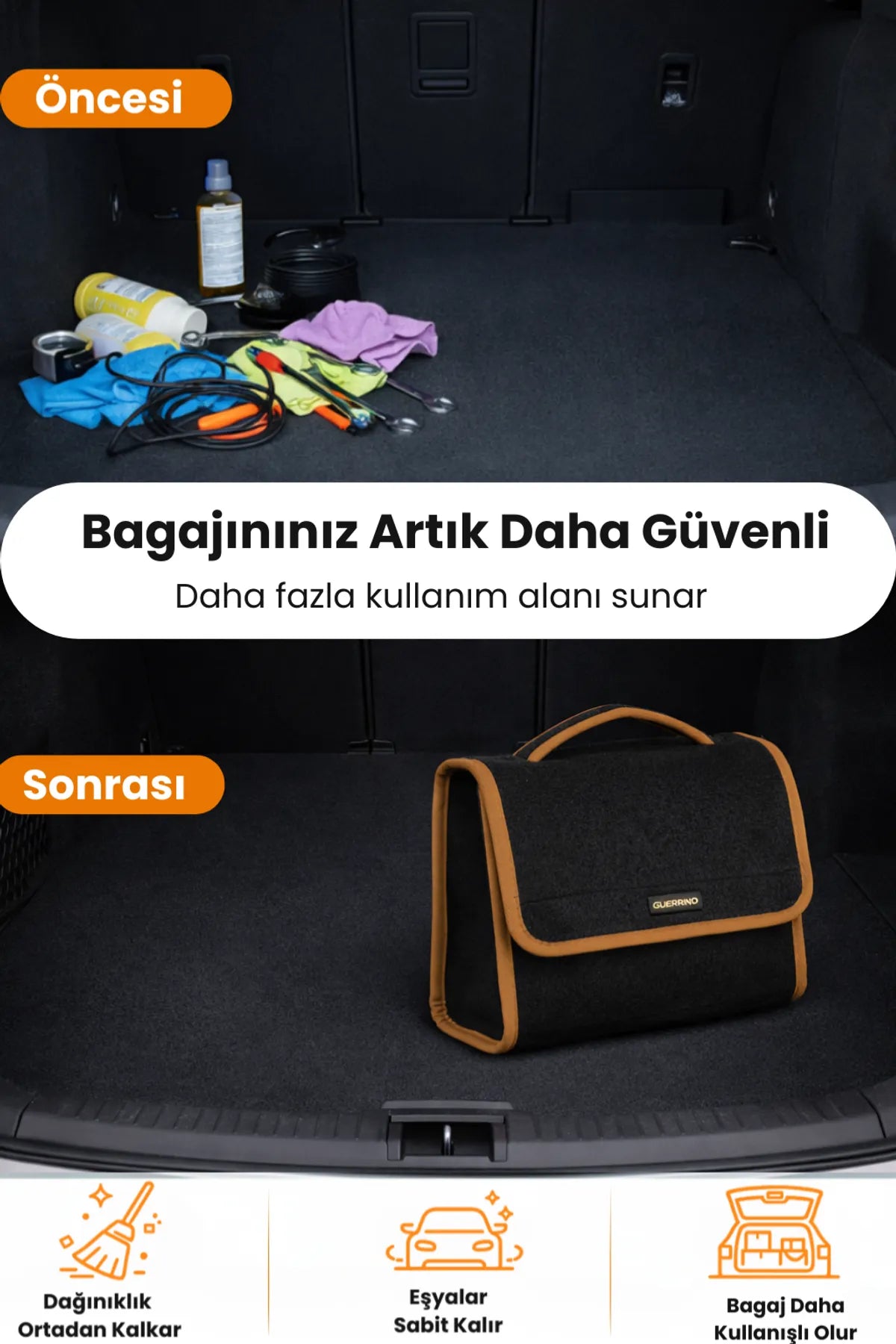 Oto Bagaj Çantası M Boy Kaymaz Cırt Bantlı Velur Kompakt Düzenleyici