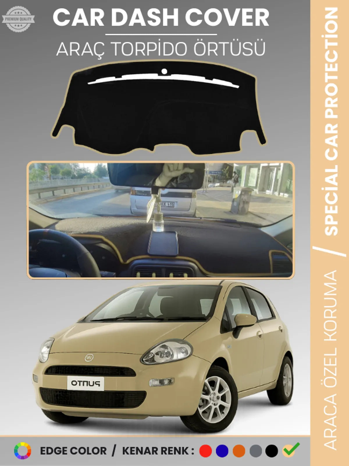 FIAT PUNTO GRANDE (2005-2018) Uyumlu Torpido Örtüsü Araca Özel Ön Göğüs Koruma