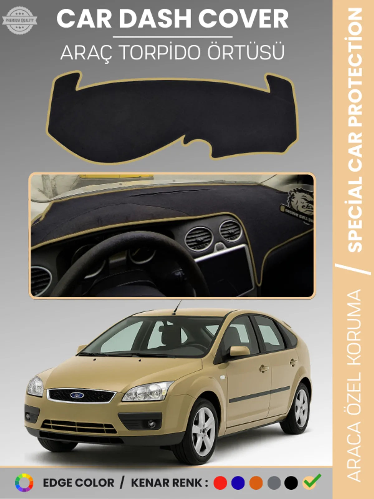 FORD FOCUS 2 (2005-2008) Uyumlu Torpido Örtüsü Araca Özel Ön Göğüs Koruma