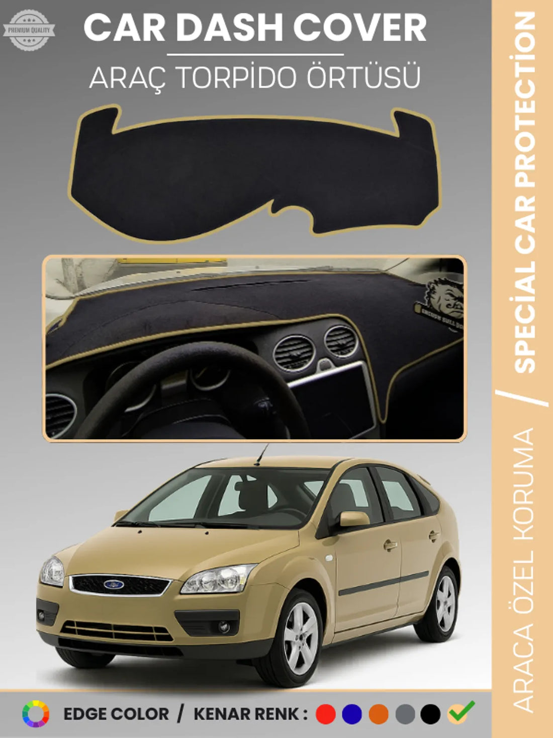 FORD FOCUS 2 (2005-2008) Uyumlu Torpido Örtüsü Araca Özel Ön Göğüs Koruma