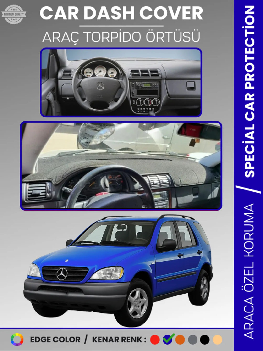 MERCEDES ML320 / ML430 / ML270 W163 (1997-2005) Uyumlu Torpido Örtüsü Araca Özel Ön Göğüs Koruma