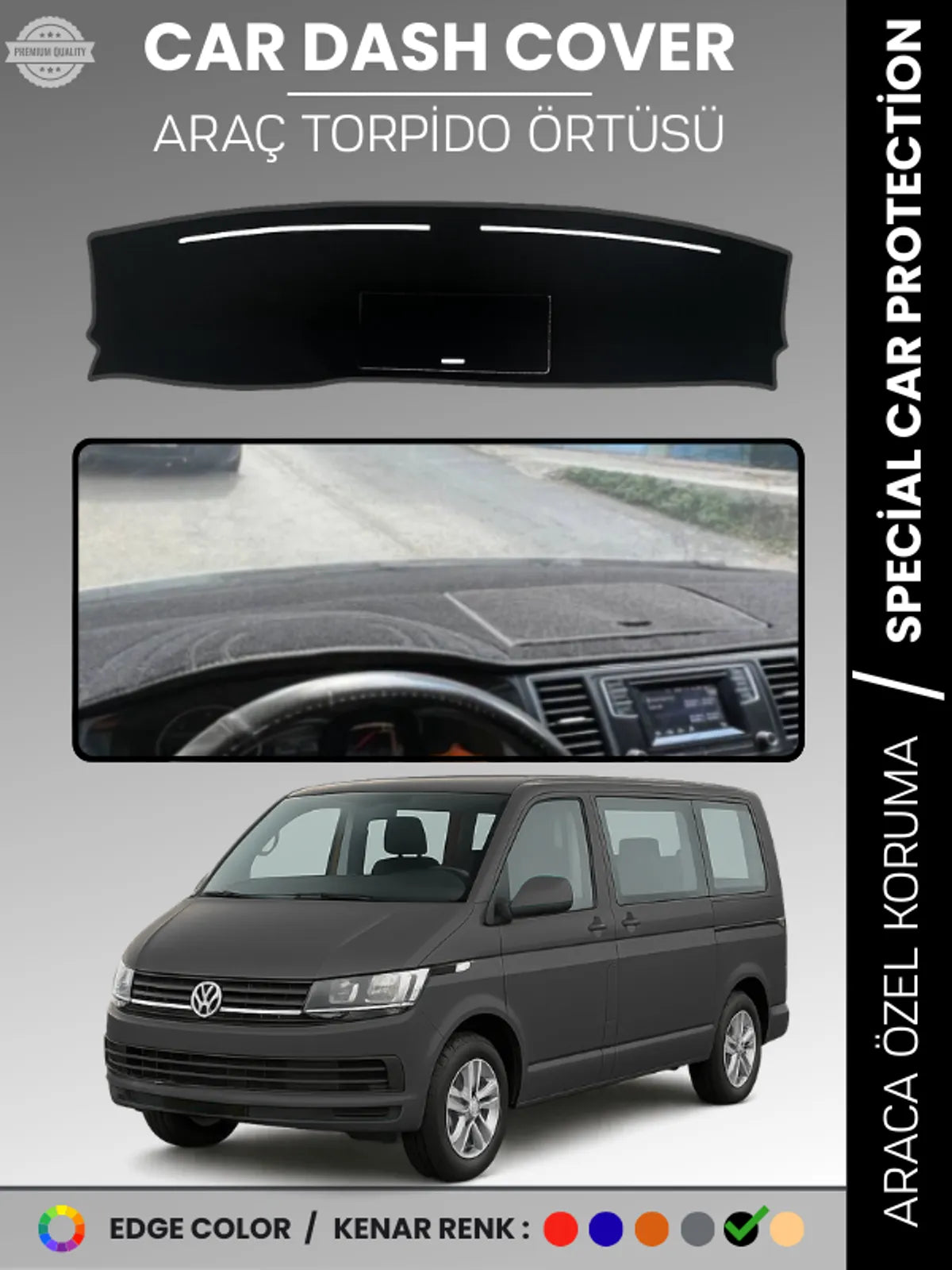VOLKSWAGEN TRANSPORTER T6 KAPAKLI MODEL (2015-2020) Uyumlu Torpido Örtüsü Araca Özel Ön Göğüs Koruma