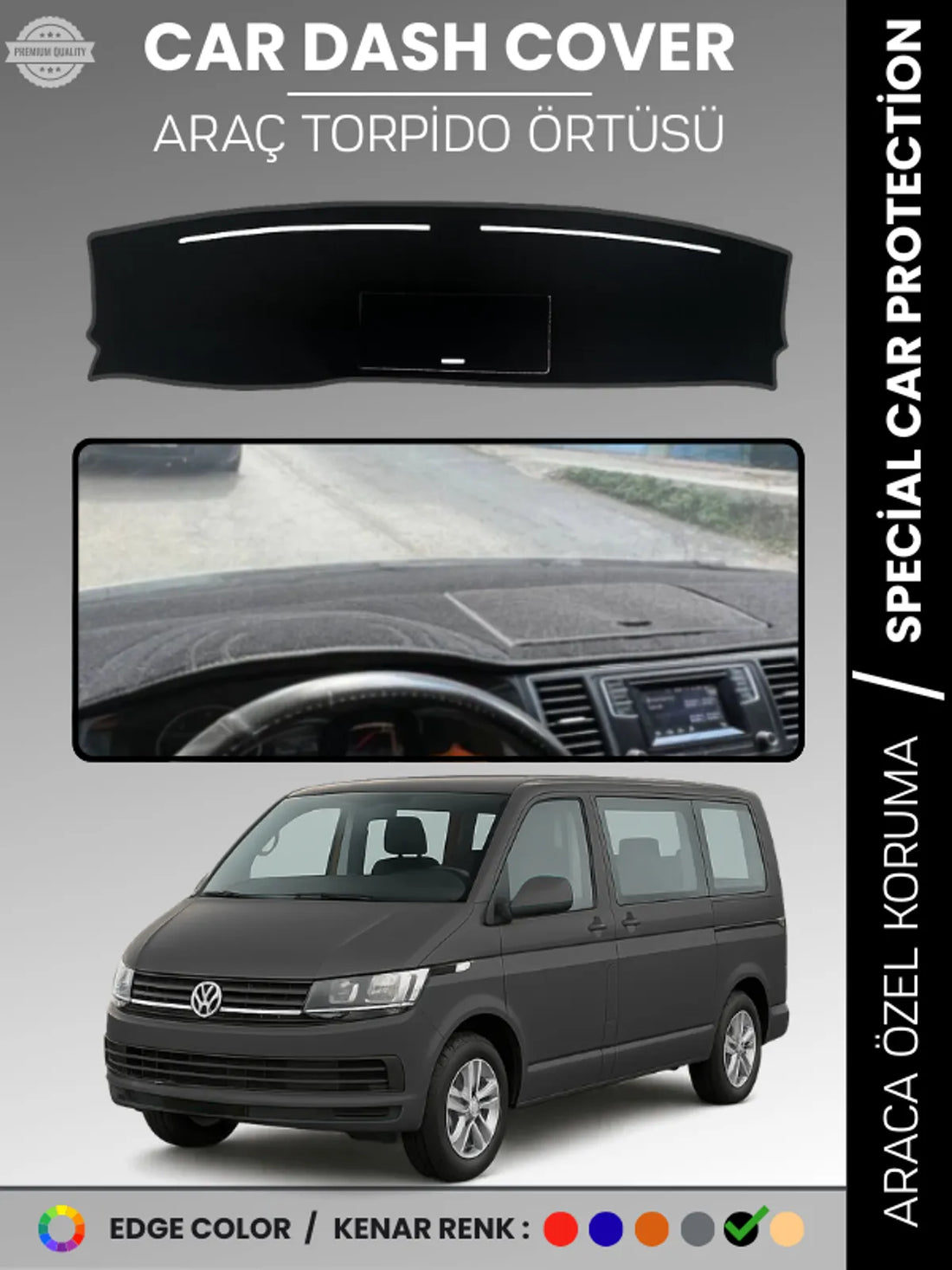 VOLKSWAGEN TRANSPORTER T6 KAPAKLI MODEL (2015-2020) Uyumlu Torpido Örtüsü Araca Özel Ön Göğüs Koruma