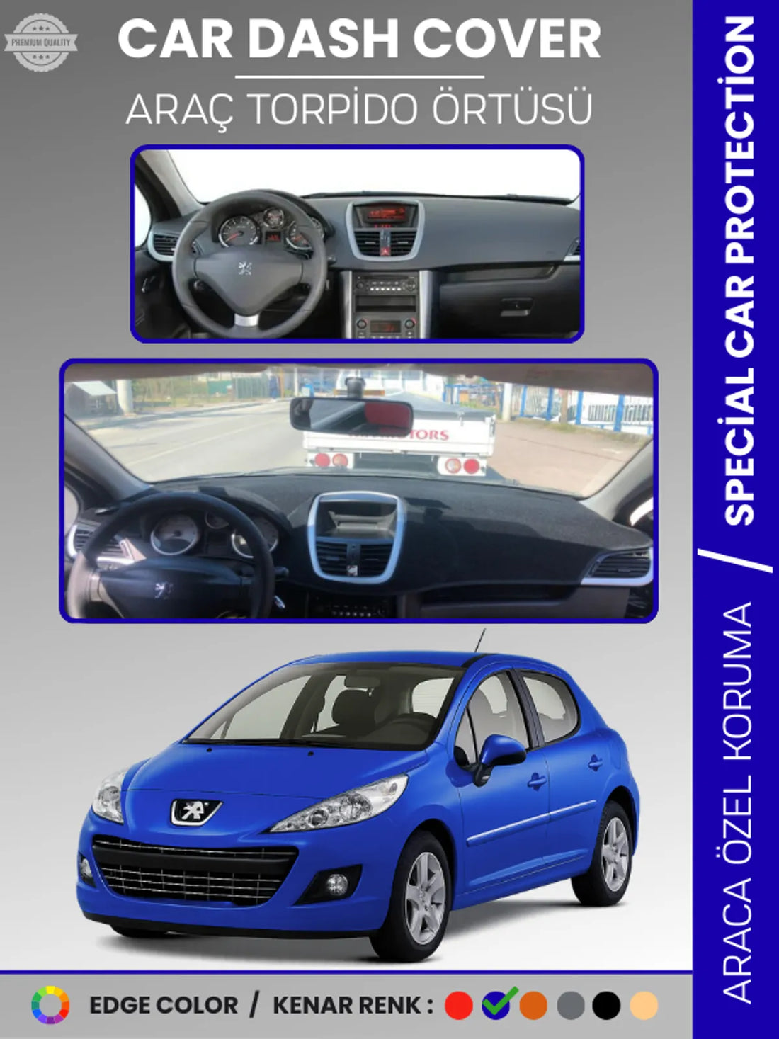 PEUGEOT 207 (2007-2012) Uyumlu Torpido Örtüsü Araca Özel Ön Göğüs Koruma
