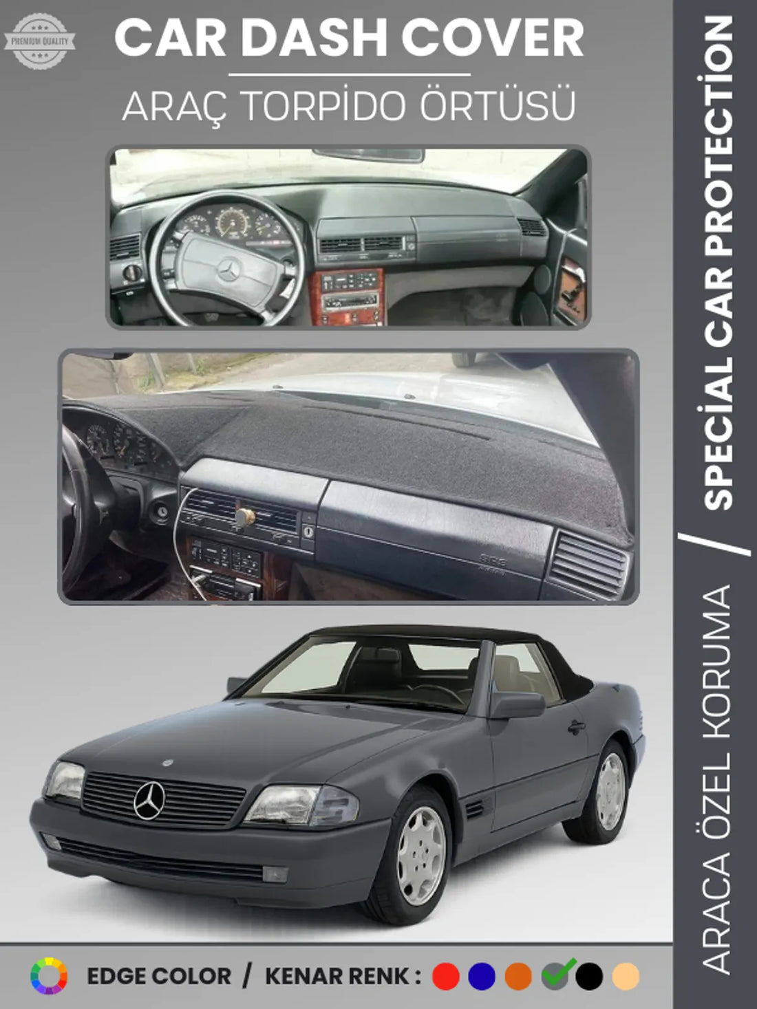 MERCEDES SL R129 (1989-2001) Uyumlu Torpido Örtüsü Araca Özel Ön Göğüs Koruma