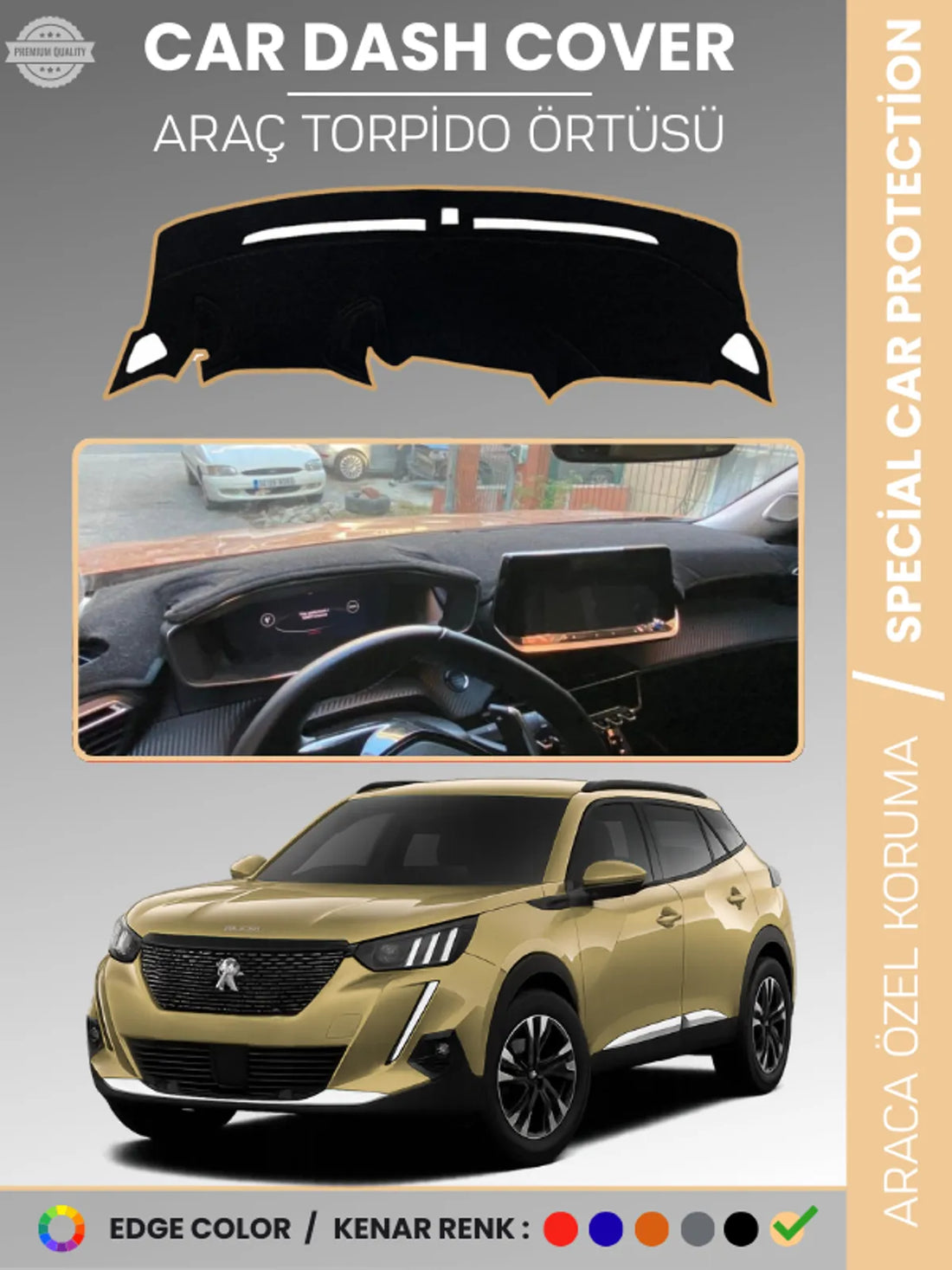 PEUGEOT 2008 (2019-2021) Uyumlu Torpido Örtüsü Araca Özel Ön Göğüs Koruma
