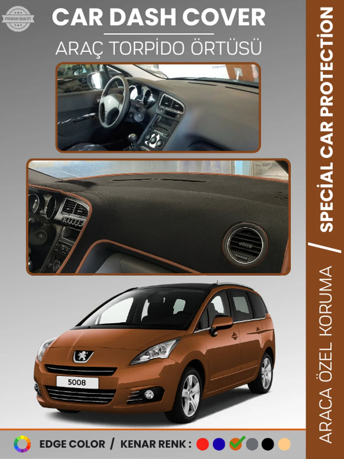 PEUGEOT 5008 (2011-2014) Uyumlu Torpido Örtüsü Araca Özel Ön Göğüs Koruma
