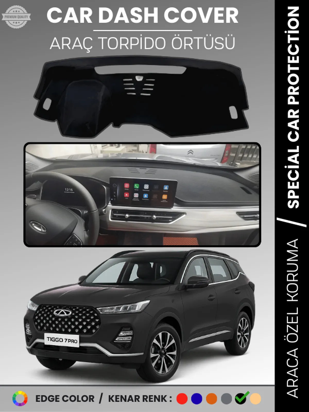 Chery Tiggo 7 Pro (2020+) Uyumlu Torpido Örtüsü Araca Özel Ön Göğüs Koruma