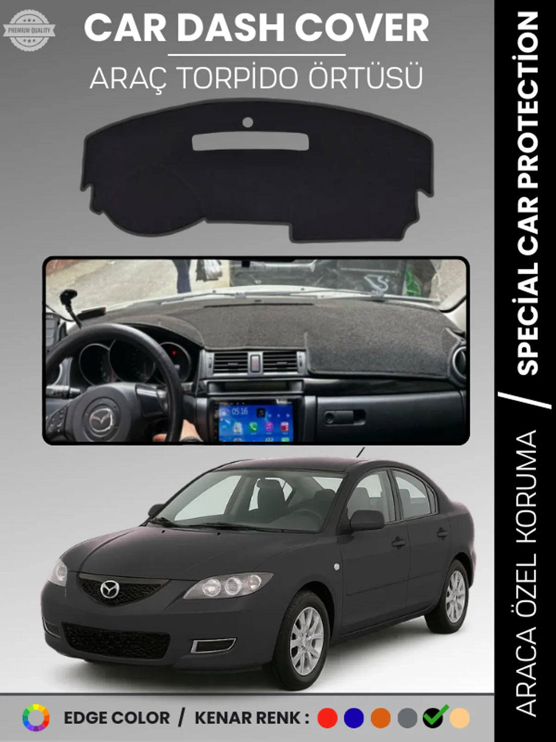 MAZDA 3 (2003-2009) Uyumlu Torpido Örtüsü Araca Özel Ön Göğüs Koruma