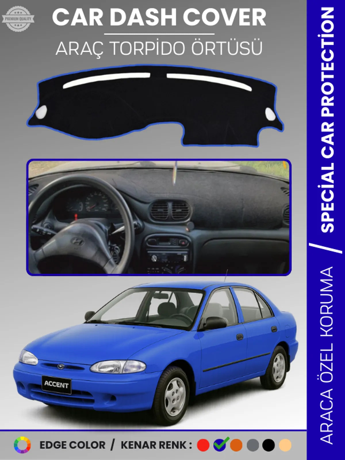 HYUNDAİ ACCENT YUMURTA KASA (1993-1999) Uyumlu Torpido Örtüsü Araca Özel Ön Göğüs Koruma