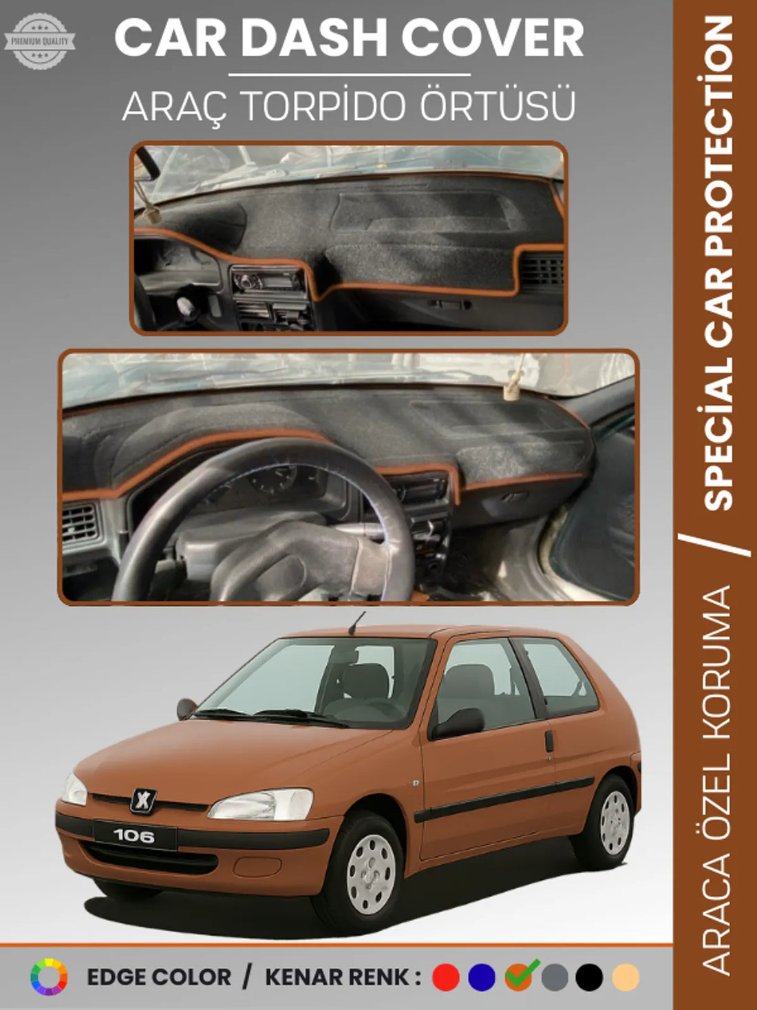 PEUGEOT 106 (1991-2003) Uyumlu Torpido Örtüsü Araca Özel Ön Göğüs Koruma