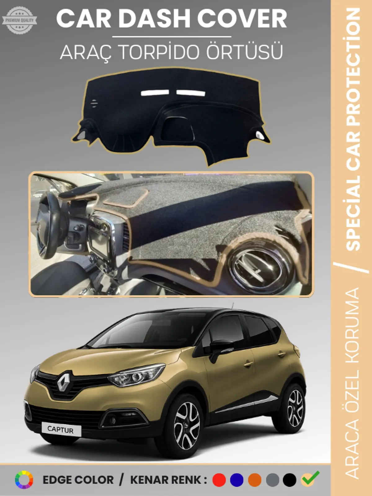 RENAULT CAPTUR 1 (2013-2019) Uyumlu Torpido Örtüsü Araca Özel Ön Göğüs Koruma