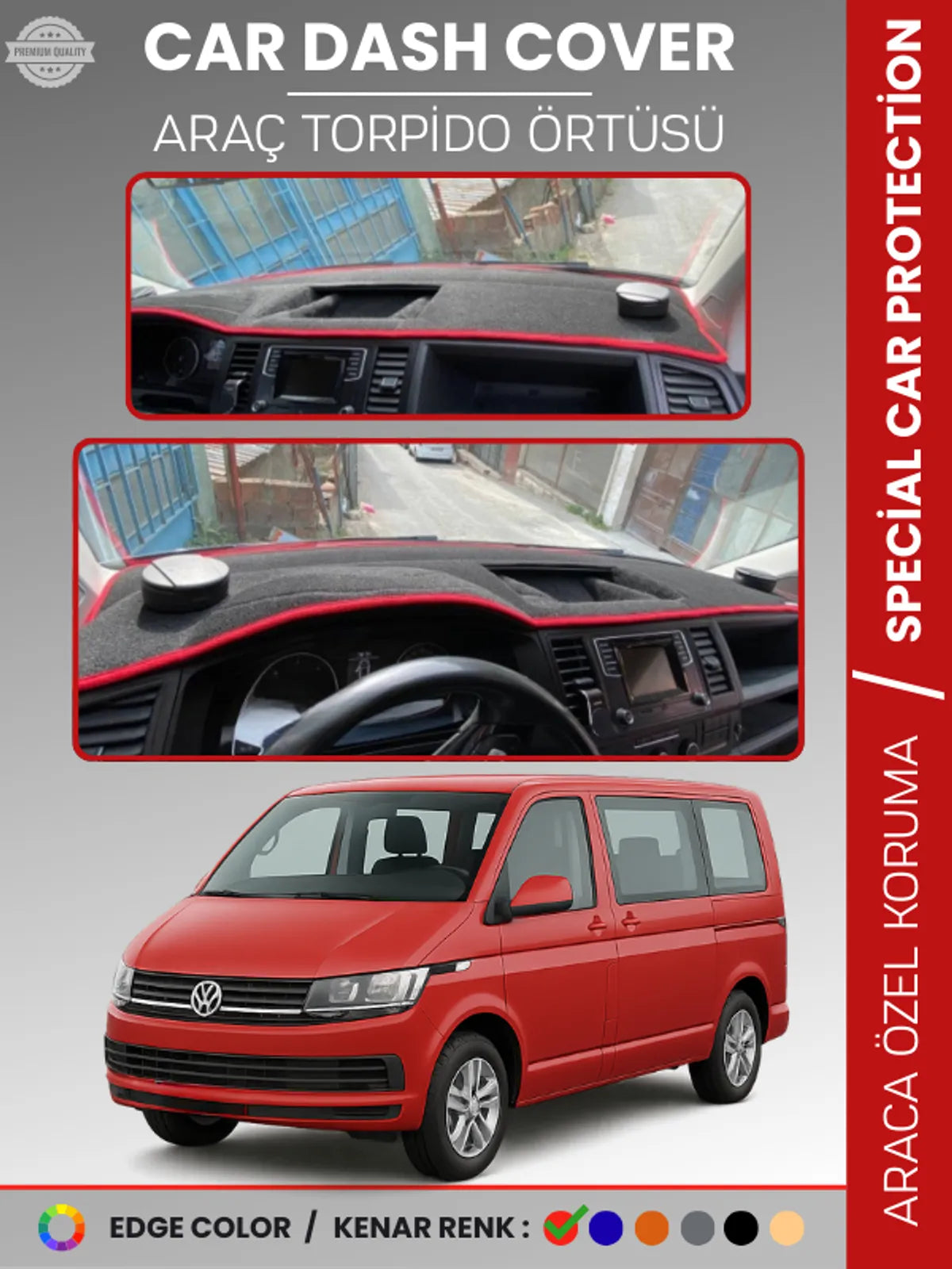 VOLKSWAGEN TRANSPORTER T6 (2015-2020) Uyumlu Torpido Örtüsü Araca Özel Ön Göğüs Koruma