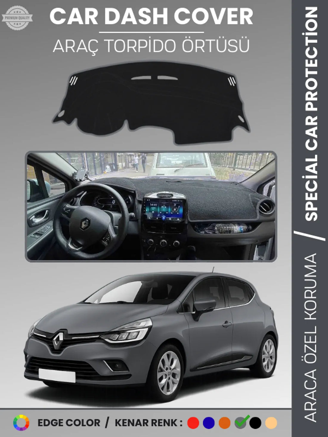 RENAULT CLİO 4 (2012-2020) Uyumlu Torpido Örtüsü Araca Özel Ön Göğüs Koruma