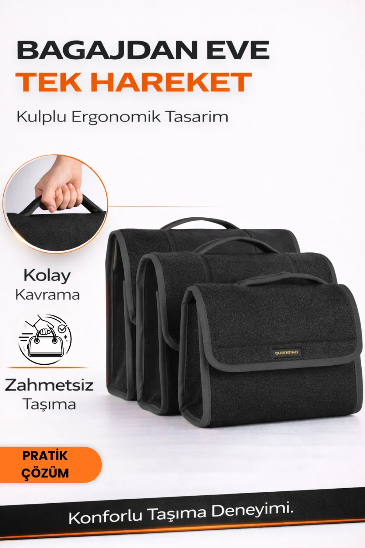 Oto Bagaj Çantası 3'lü Kombo Boy Kaymaz Cırt Bantlı Velur Kompakt Düzenleyici