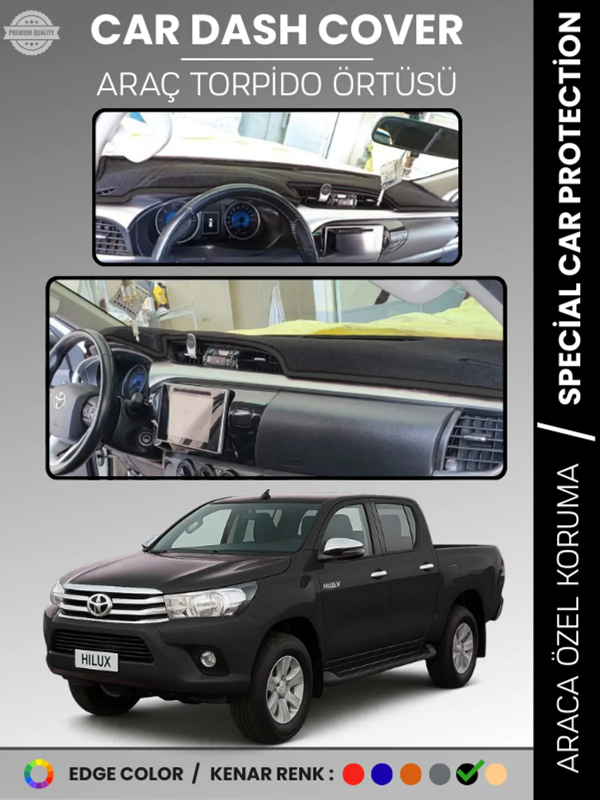 TOYOTA HILUX REVO (2015-2020) Uyumlu Torpido Örtüsü Araca Özel Ön Göğüs Koruma