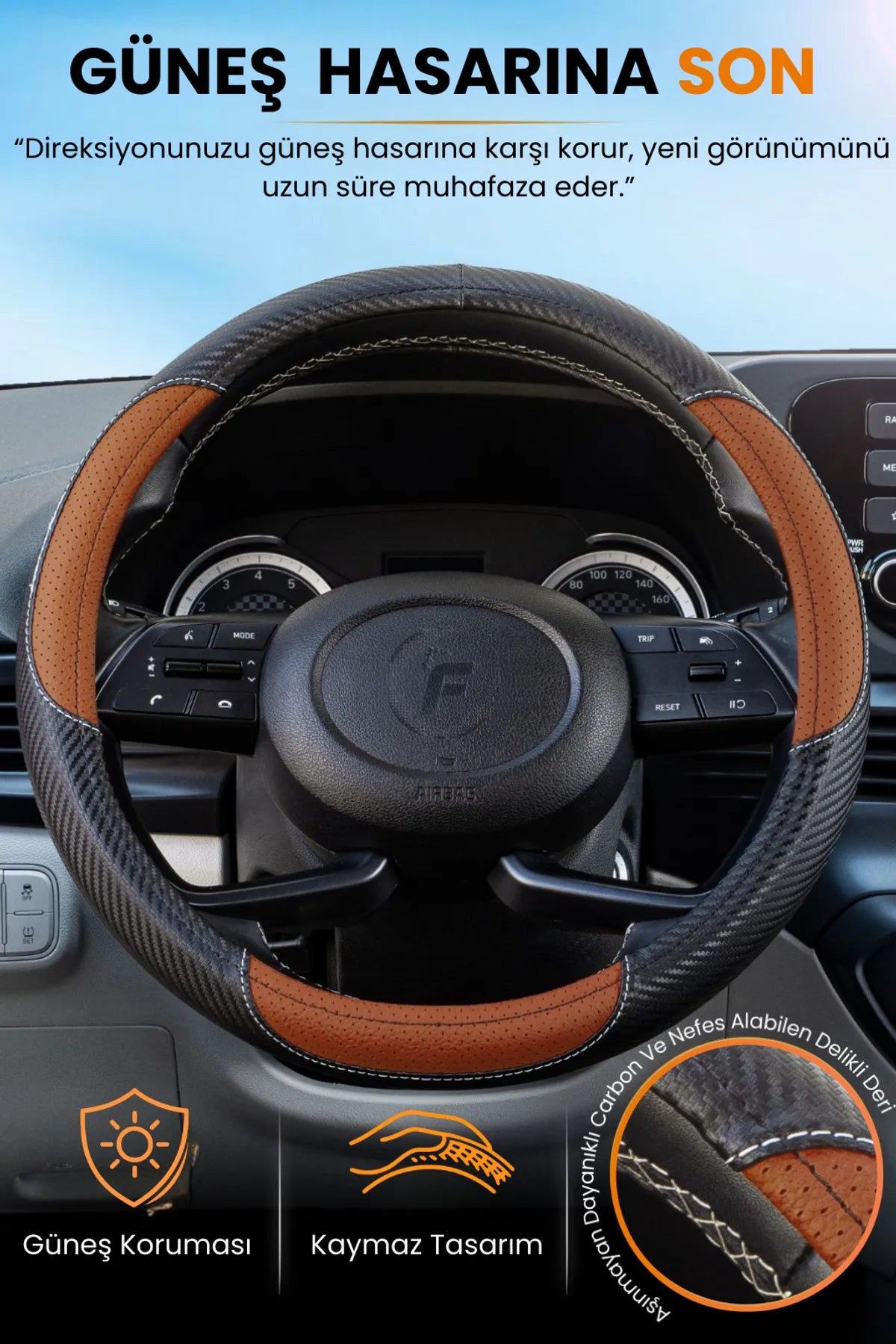 Carbon Detaylı Direksiyon Kılıfı Universal Geçmeli Premium Deri